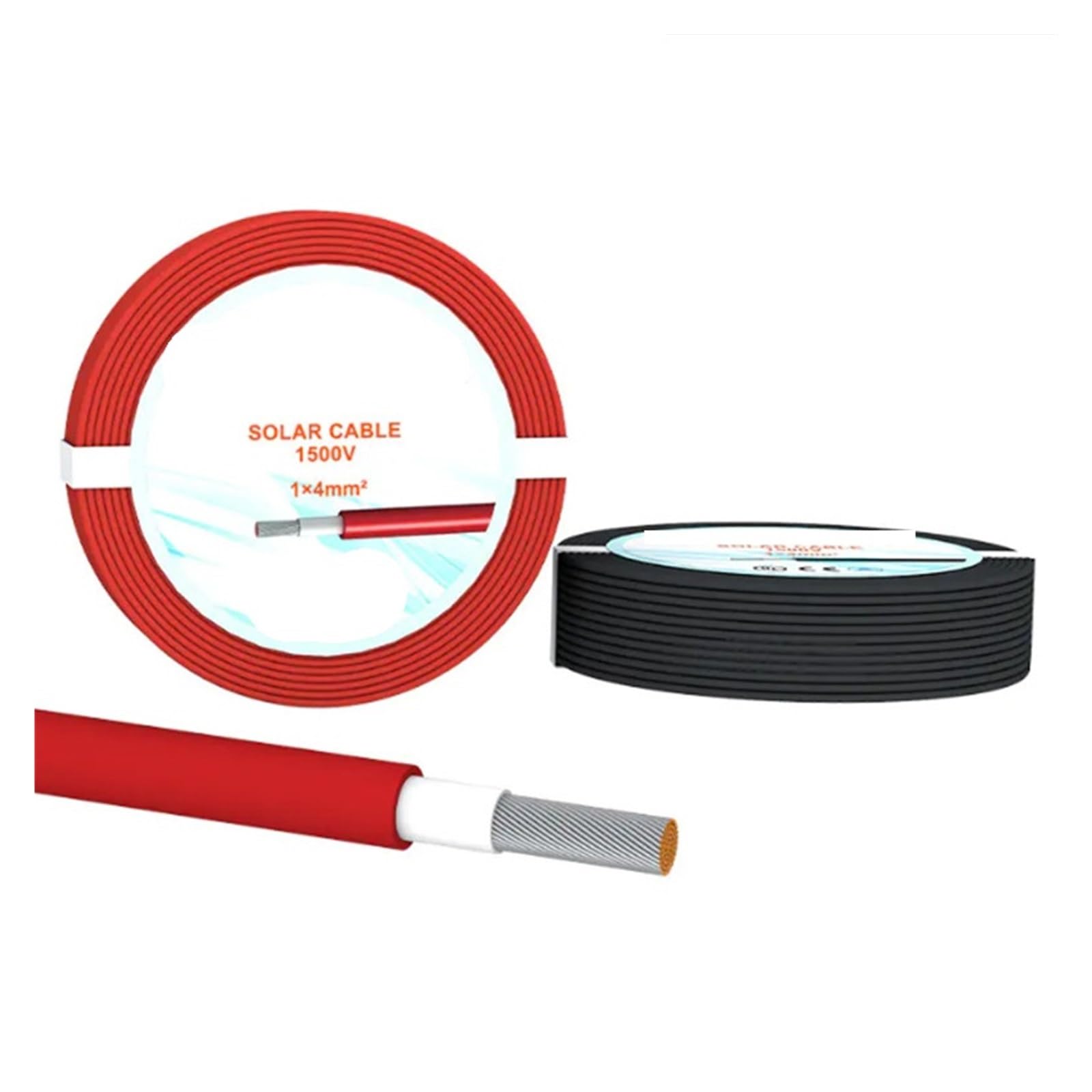 200 metros/rollo 2,5 mm2 4 mm2 6 mm2 10 mm2 14/12/10/8AWG Cable Solar PV certificación TUV Cables fotovoltaicos de Color negro y rojo (Color : Black, Size : 6mm2-10AWG)
