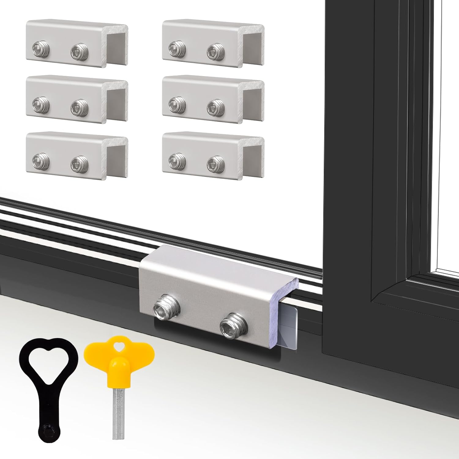 6 Sets Window Locks with Key Aluminum Sliding Window Locks for Vertical