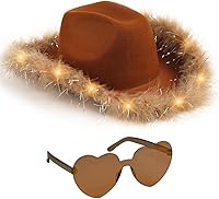 Vista 13 de Funcredible Light Up Cowboy Hat and Glasses – LED Cowgirl Hat with Feathers – Cowgirl Costume Accessories for Women