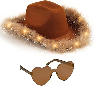 Cowboy Hat and Glasses - Light Up Cowgirl Hat for Girls - Cowboy Hat with Feathers - Buy now