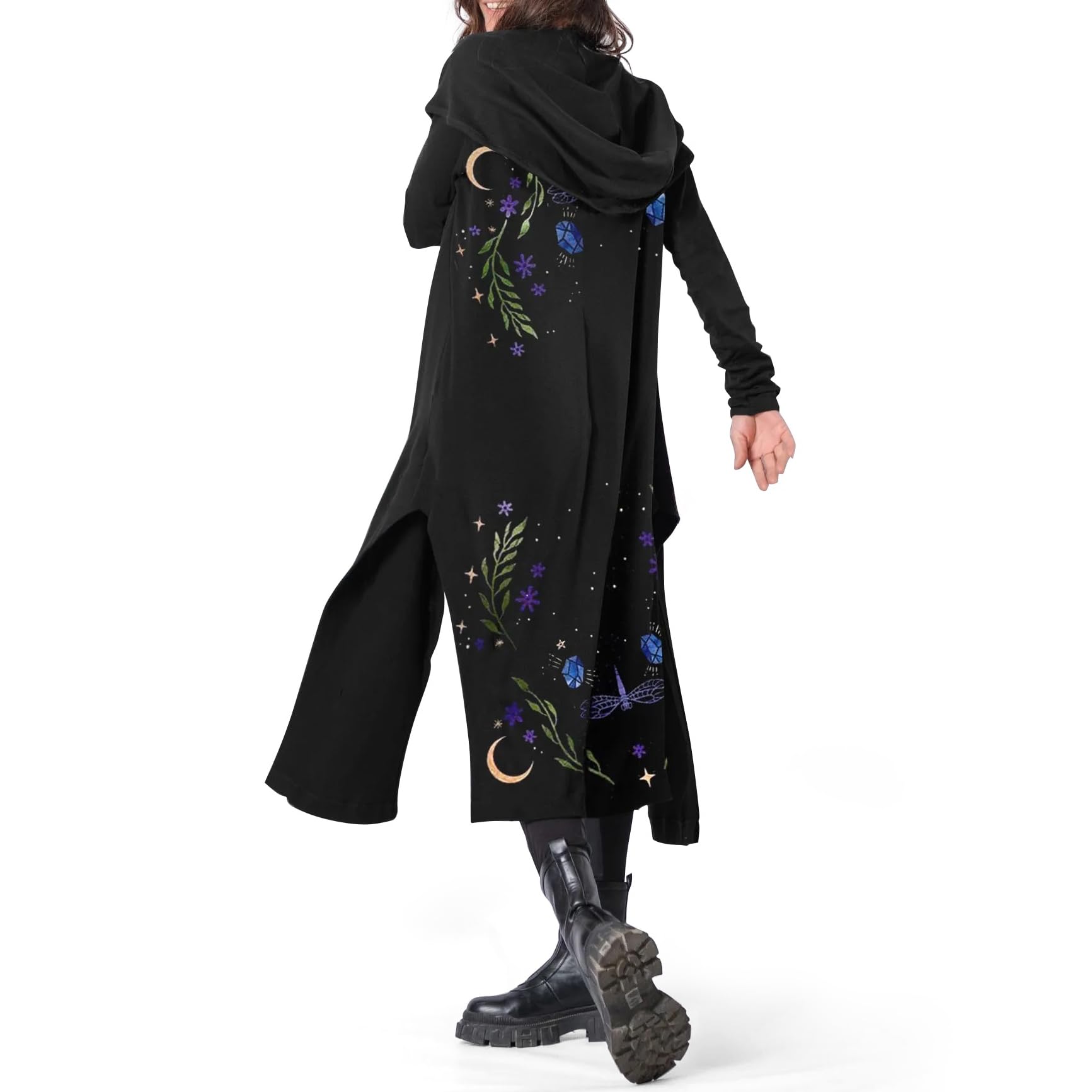 Women Long Cardigans Lightweight Mystical Gothic Open-Front Cardigan Sweater Casual Fall Outfits Hooded Coat