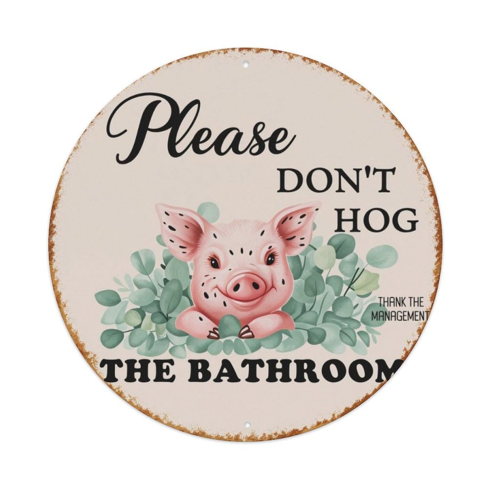 Funny Pig Bathroom Reminder Round Vintage Metal Sign Vintage Aluminium Metal Sign, Retro Wall Decor for Home, Bar, Garage & Farmhouse 20x20cm