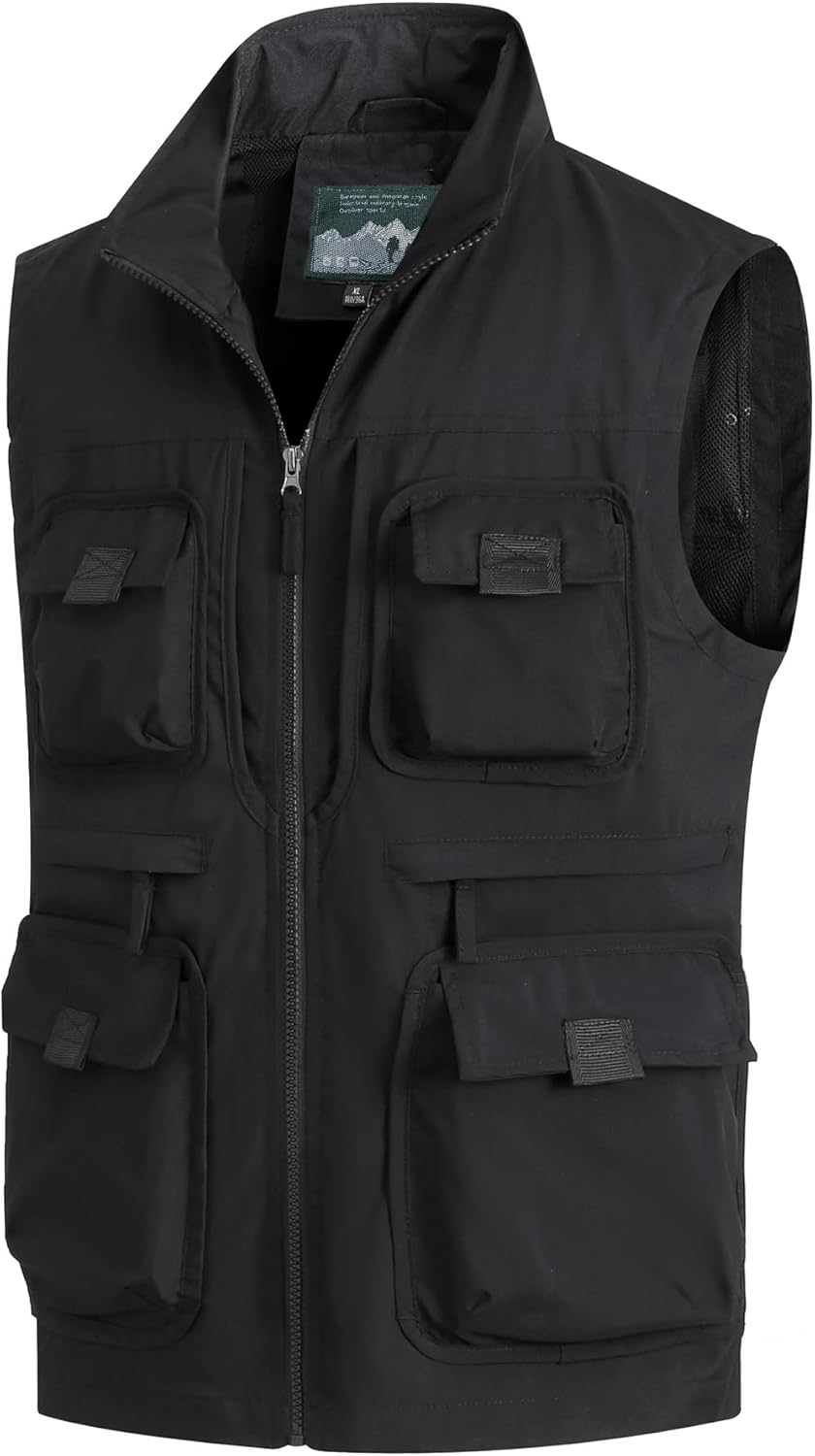 MeiLayM Outdoorvest voor heren, met veel zakken, licht, ademend, vissersvest, vrije tijd, multifunctioneel, sneldrogend, mouwloos, jas, verslagvesten, safari, trekking, grijs, XL