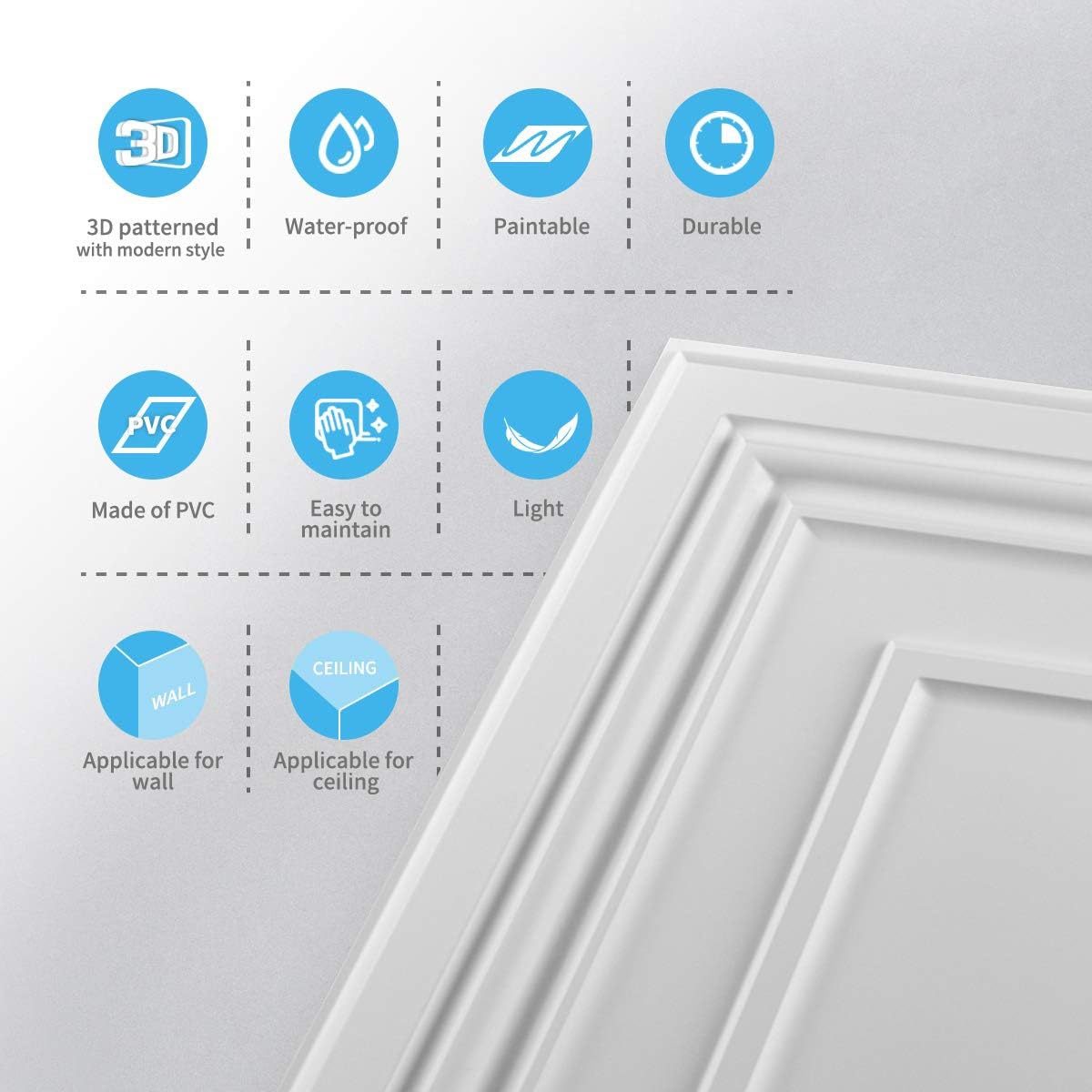 Paneles PVC para Pared y Techos, azulejos de pared texturizados, panel de pared 3d, 10 piezas, 50 x 50 cm, panel de techo de PVC blanco, impermeable, lavable y resistente al fuego(Color:C)
