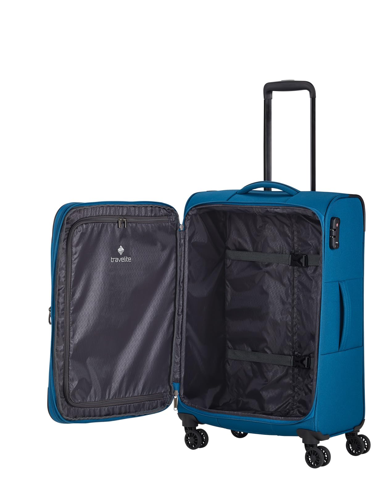 Travelite Walizka na kółkach + walizka Chios 4 w Trolley M, Petrol, Einheitsgröße, Miękki wózek na kółkach z 4 kółkami