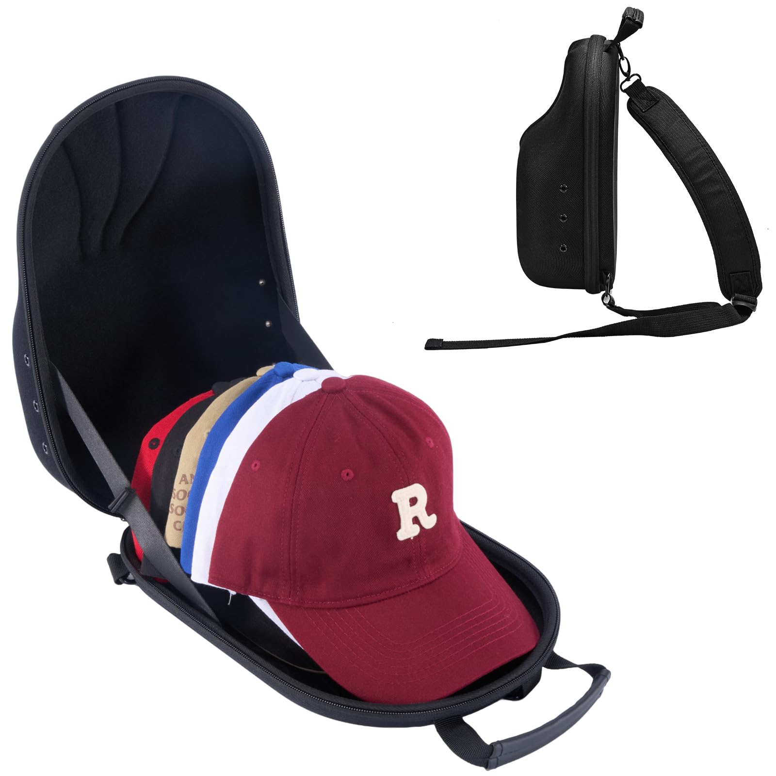 ProCase Hard Hat Travel Case for Baseball Caps, No-Crush Case Holds Up to 5-6 Hats, Adjustable Interior with Shoulder Strap for Travel, Hat Organizer