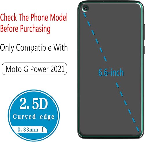 Miniatura 3 de HPTech Protector de pantalla de vidrio templado compatible con Moto G Power 2021, dureza 9H, agujero de cámara recortado, compatible con funda