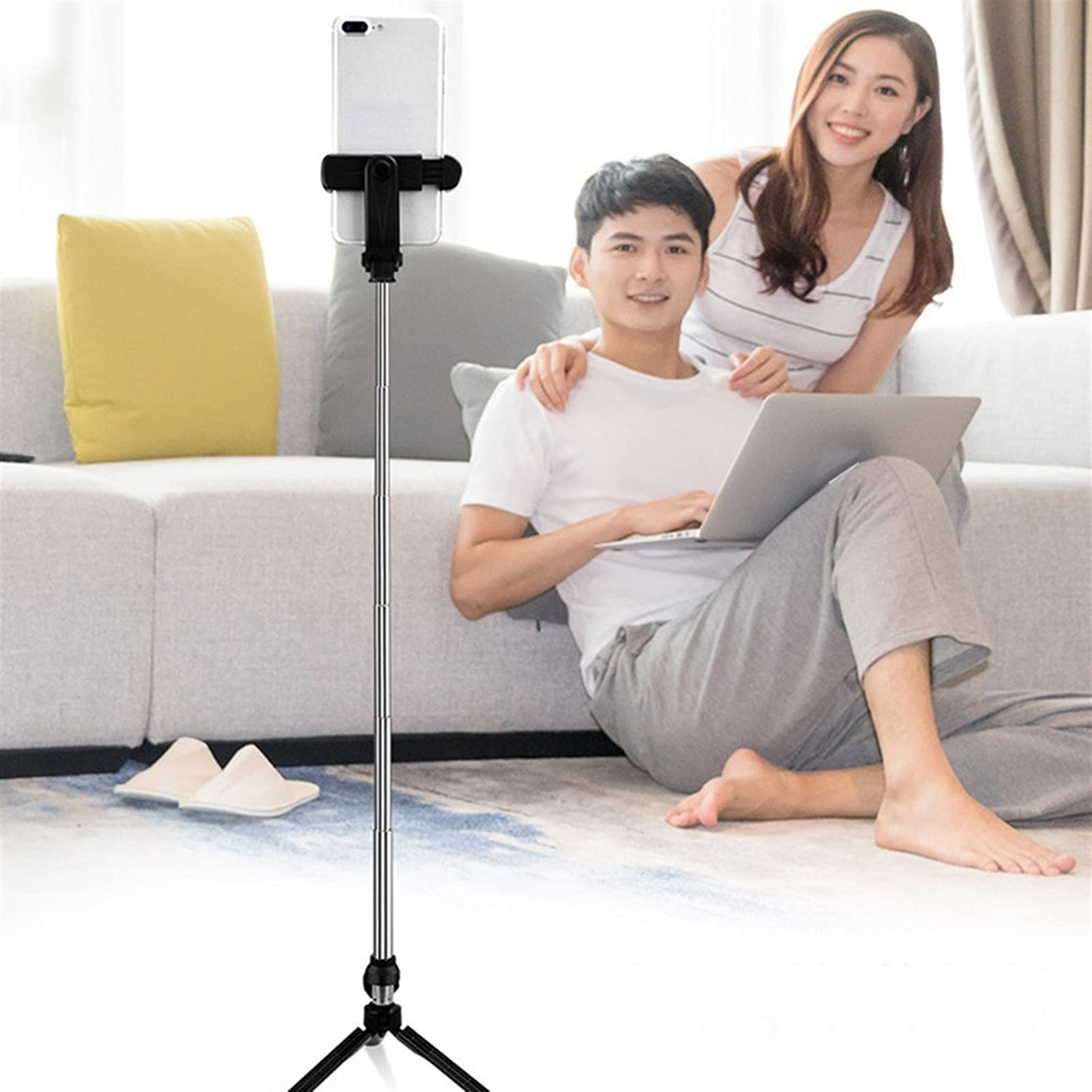 SCRUBY Il bastone per selfie per smartphone è adatto per iPhone, pieghevole, monopiede portatile, con telecomando, mini treppiede espandibile (rosa)