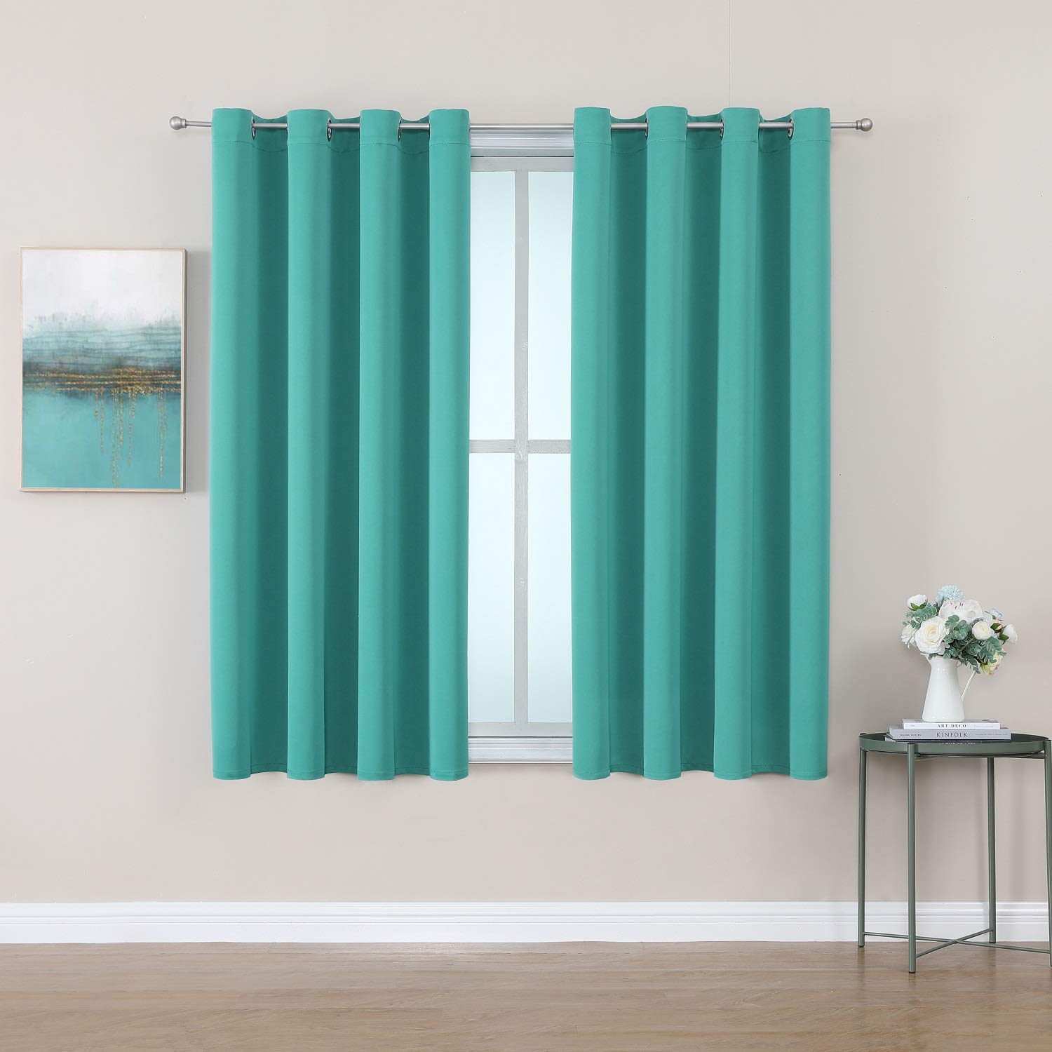 ChrisDowa Blackout Curtains for Bedroom and Living Room 54 Inches Long | 2 Panels Set, Thermal Insulated, Light Blocking, Room Darkening, Grommet, Window Treatment Drapes, Teal, 52 x 54 Inch