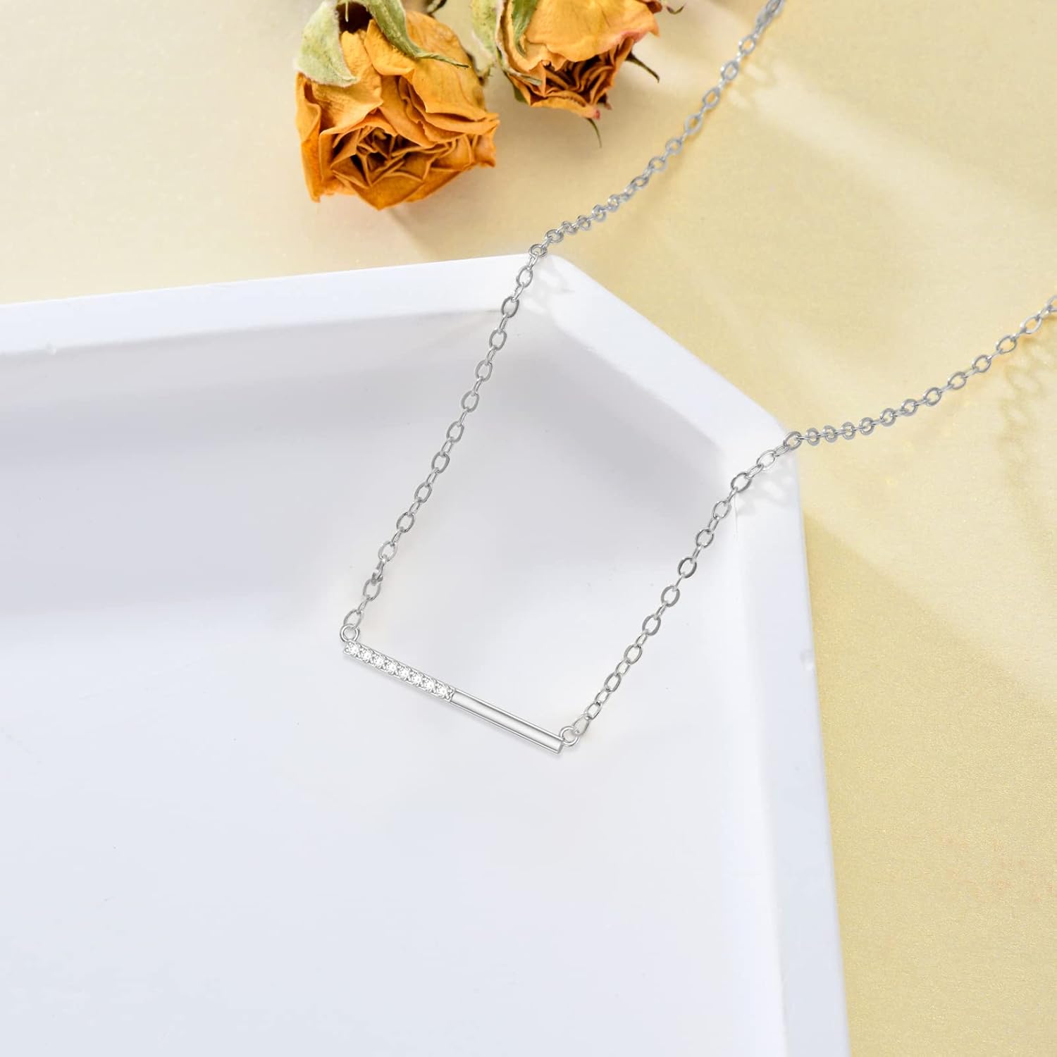 Diamond Bar Necklace 0.07 Cttw Sterling Silver Real Diamond Pendants for Women Girlfriend Mom Wife Jewerly Gifts(D-F, VVS) - Image 2