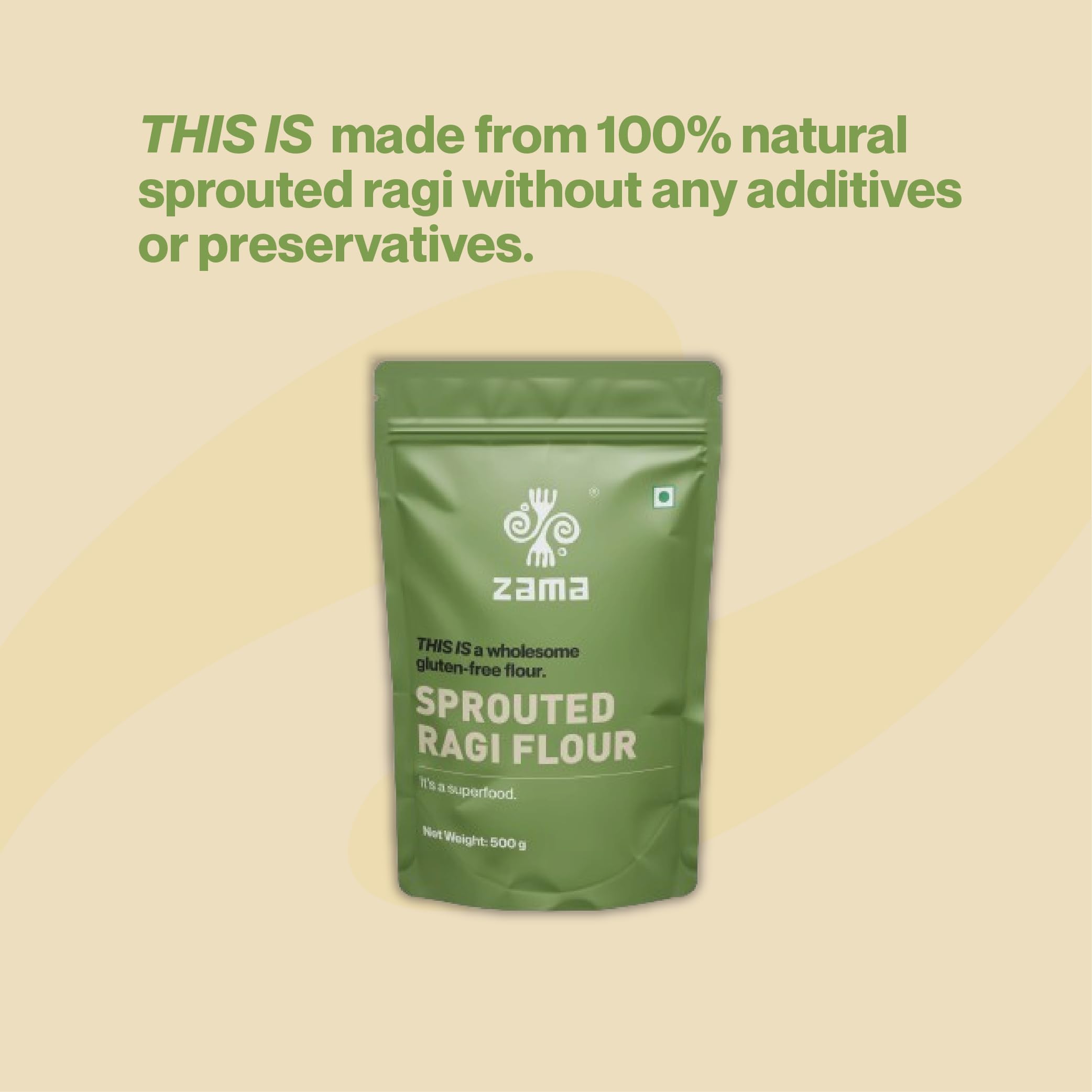 Zama Organics Sprouted Ragi Flour 1kg | Organically Grown Natural Nachni Atta | Gluten Free Finger Millet Flour | No Additives or Preservatives | Low Glycemic Index - Image 3 thumbnail