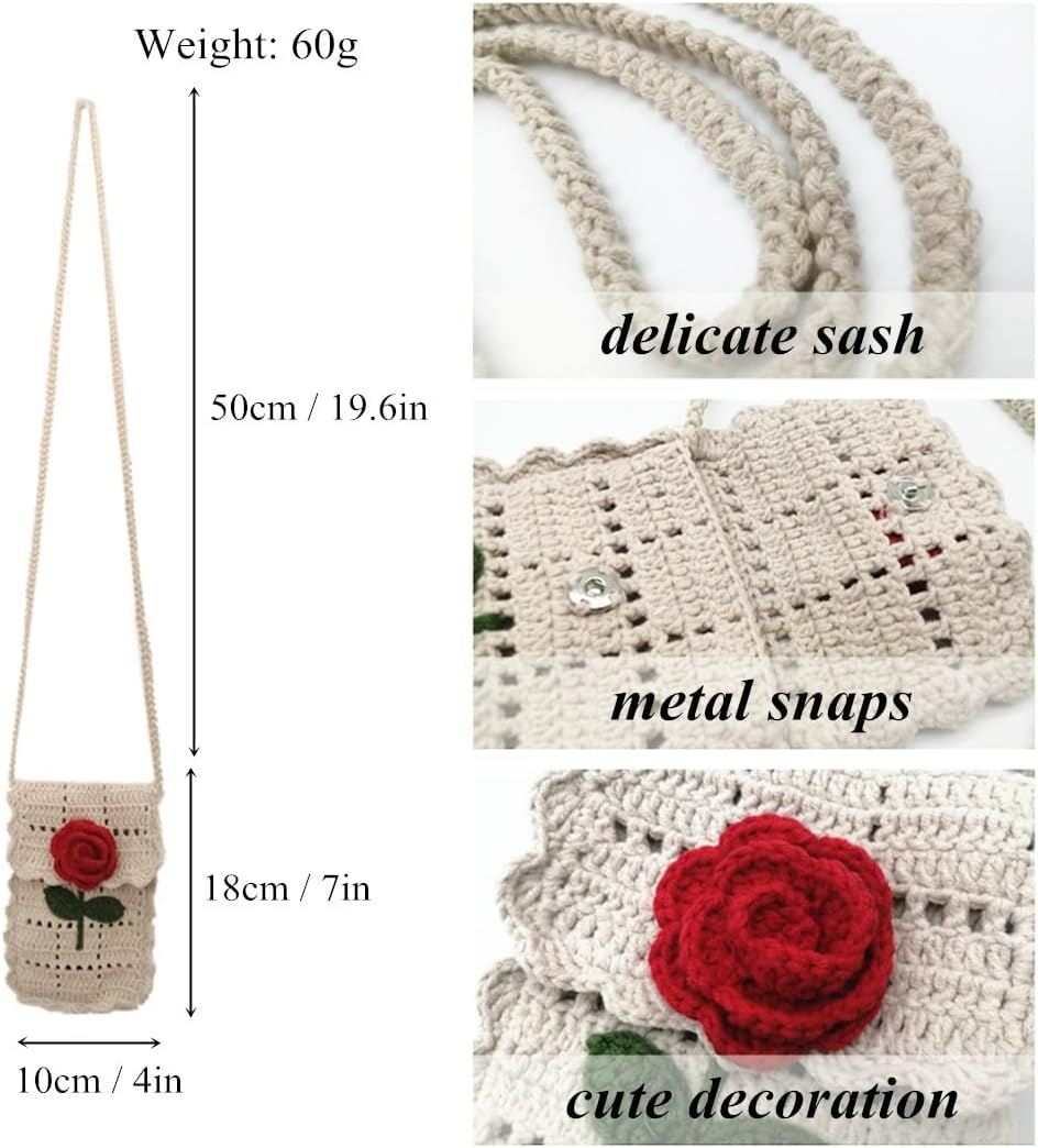 Handmade Crochet flower small Bag Phone Bag Knitted for Women for Girls - Image 3