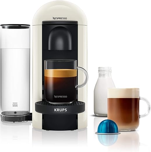 Nespresso Vertuo Plus Automatic Pod coffee machine for Americano, Decaf, Espresso by Krups in White [Amazon Exclusive]