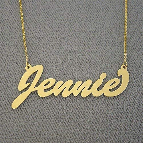 Solid 14k Gold Name Necklace Script Personalized Laser Cut Nameplate Charm Chain Solid 14k Gold Name Necklace Script Personalized Laser Cut Nameplate Charm Chain