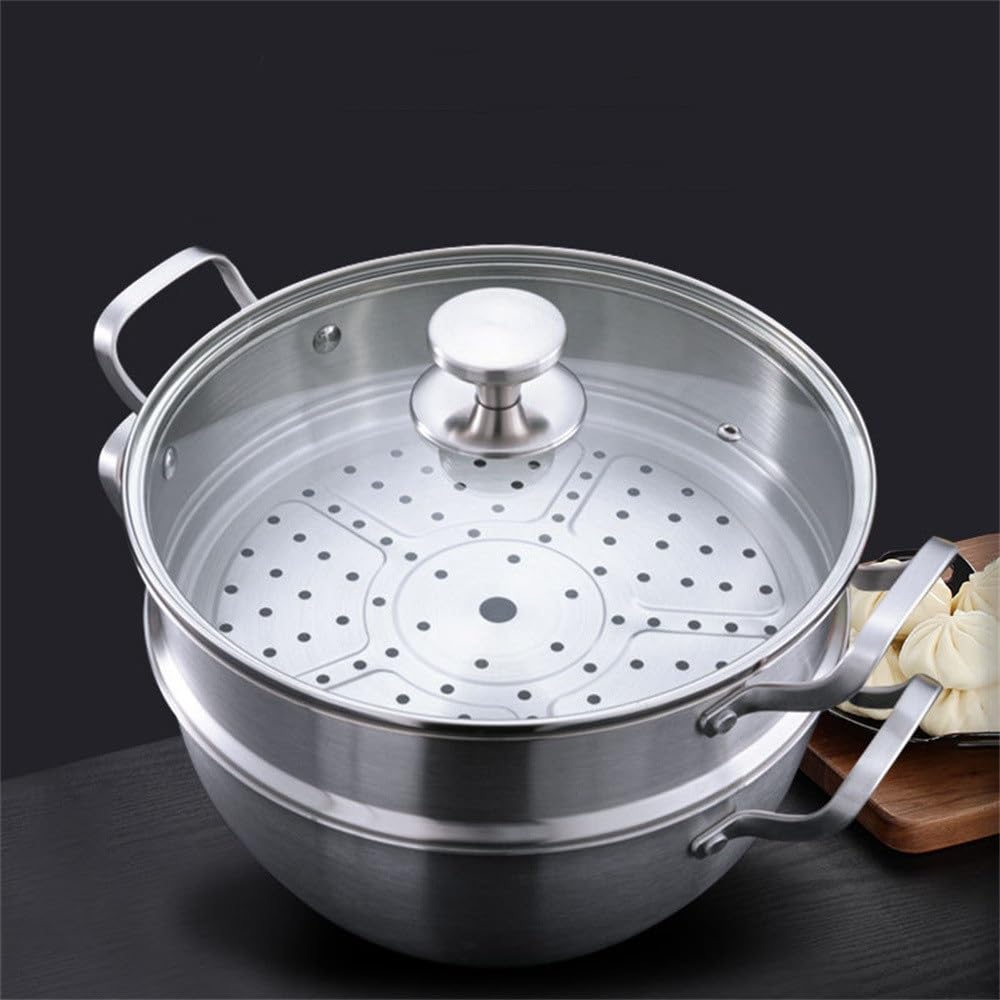 Pentola per cottura a vapore in Acciaio INOX, pentola per cottura a vapore per Uso domestico, pentola per cottura a vapore (Argento 28 cm)
