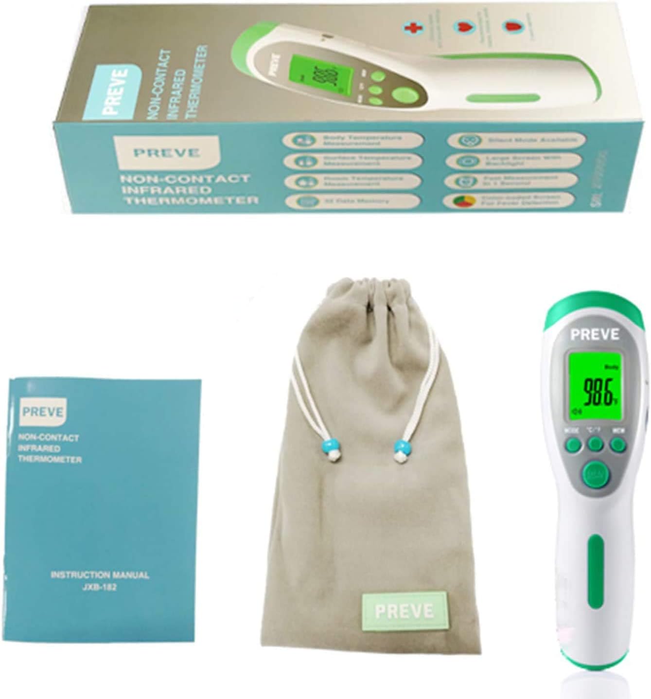 PREVE Non Contact Medical Infrared Forehead Thermometer for Babies Children Adults Accurate Fever Alarm No Touch : Health & Household