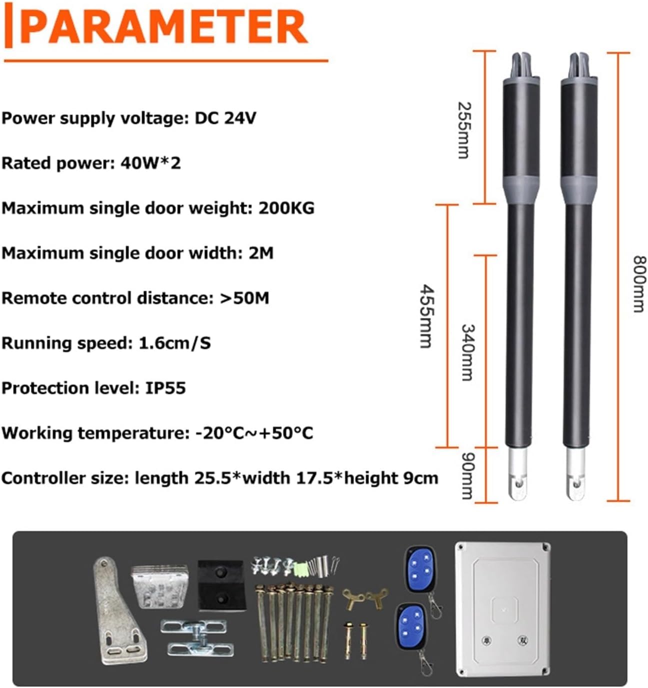 Ouvre-Porte Coulissant Automatique 200KG Haute Capacité, Moteur DC Solaire avec 2 Télécommandes et Clavier, Kit Moteur de Portail Étanche IP55 pour Allée et Sécurité de Propriété