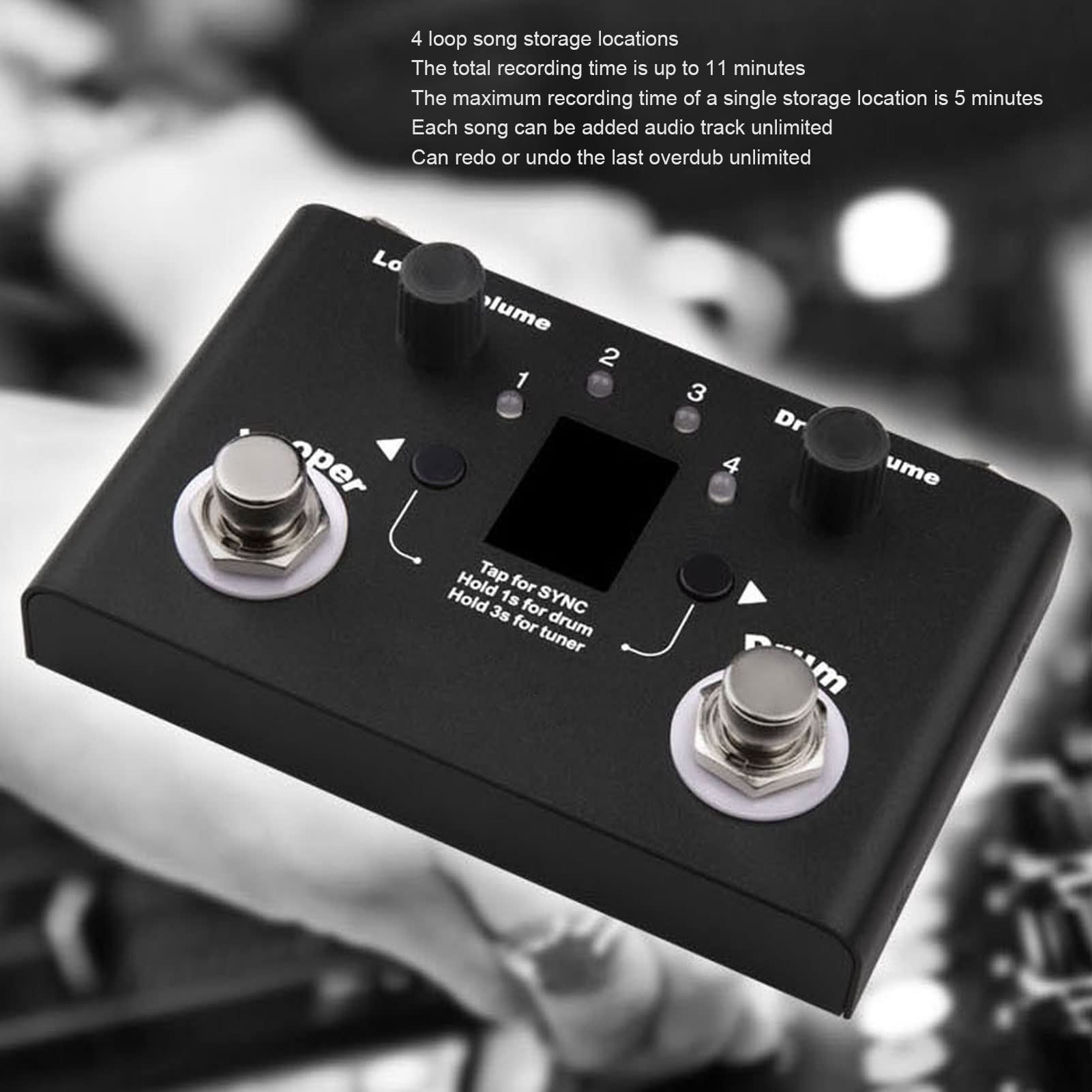 Pedał Drum Looper, 4 Miejsca do Przechowywania 11 Minut Czas Nagrywania Metal Phrase Loop Pedał Efektów z Tunerem, Stacja Pedałów Gitary Basowej