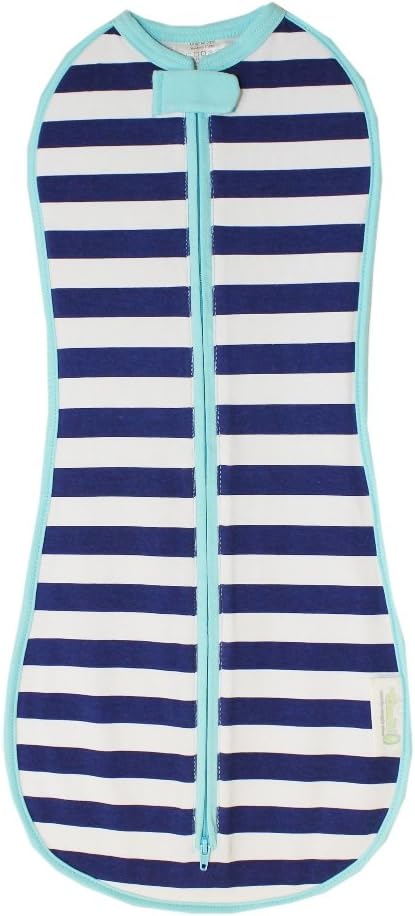 Woombie Original Baby Swaddling Blanket - Soothing, Cotton Baby Swaddle - Wearable Baby Blanket, Navy Stripe, 14-19 lbs