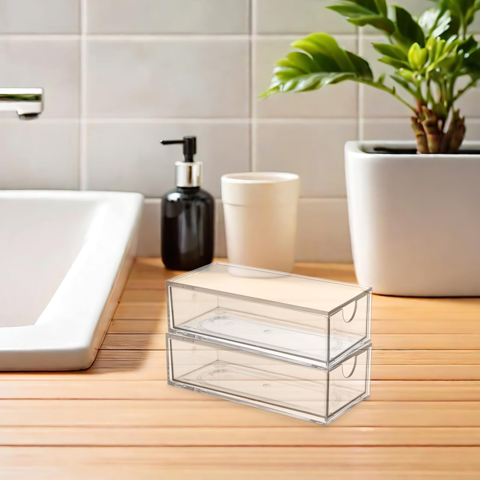 Organizer Resistente e Facile da Identificare per Accessori Chioma 4 Pezzi in Plastica Trasparente Cassetti Grandi per Armadio e Scrivania