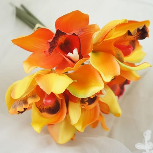 Miniatura 3 de Paquete de 7 tallos de orquídea Cymbidium de flores artificiales (amarillo)