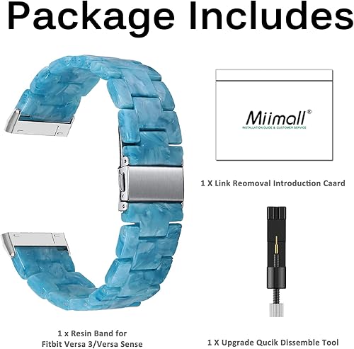 Miniatura 8 de Miimall Compatible con Fitbit Versa 3Sense, bandas de resina para mujeres y hombres, correa de repuesto de acero inoxidable súper ligera para Fitbit
