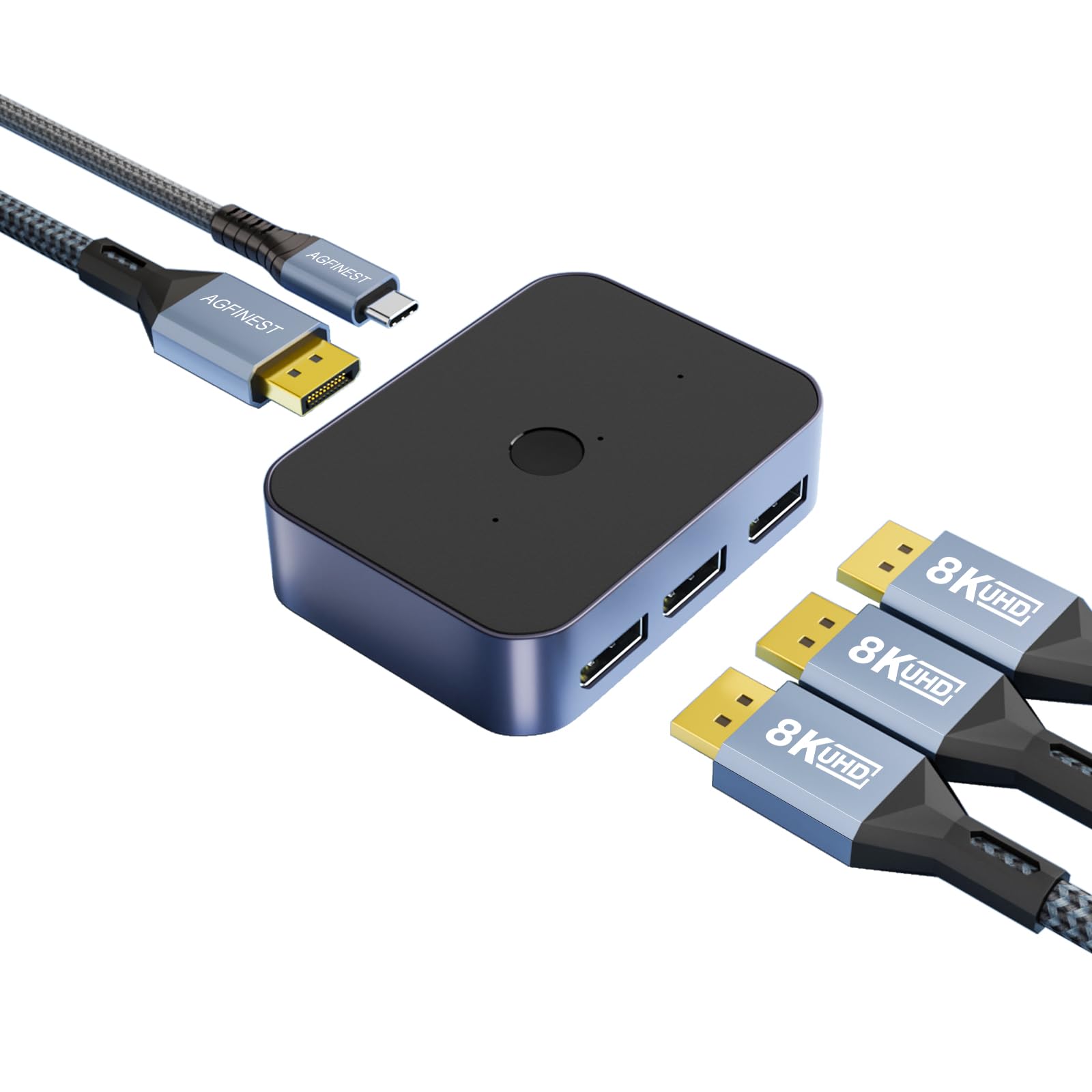 Switch 8K DisplayPort 1.4, DP Switcher 3 in 1 Out, 8K@60Hz 4K@144Hz, interruttore On-click, supporta Dolby Atmos, HDR, DTS, DSC, UHD per PC Monitor Laptop