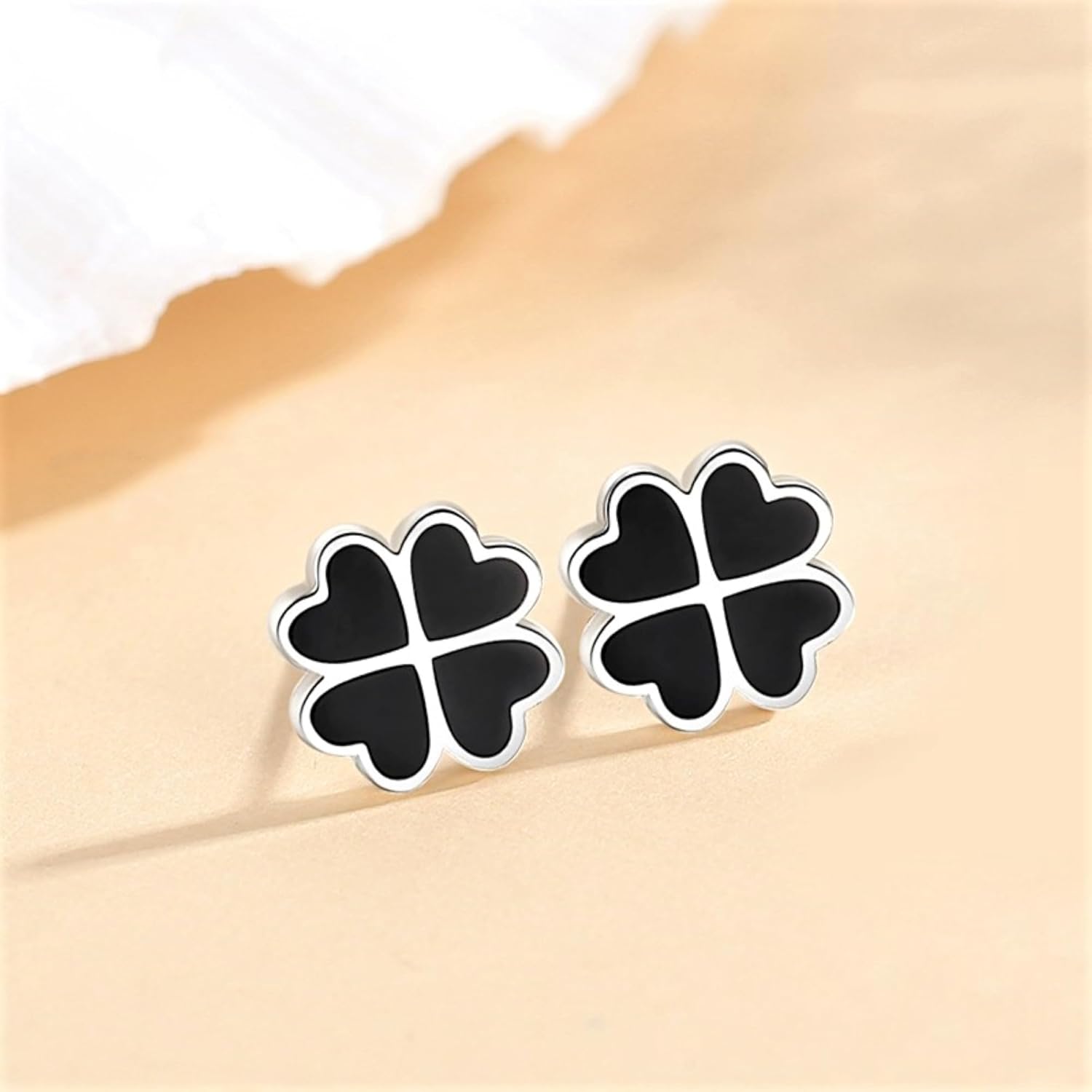 Clover Flower Earrings, Stud Earrings For Women, 925 Sterling Silver/Rose Gold Plated Silver Earrings Hypoallergenic Stud Earrings Gift For Mom Ladies Daughter Girlfriend