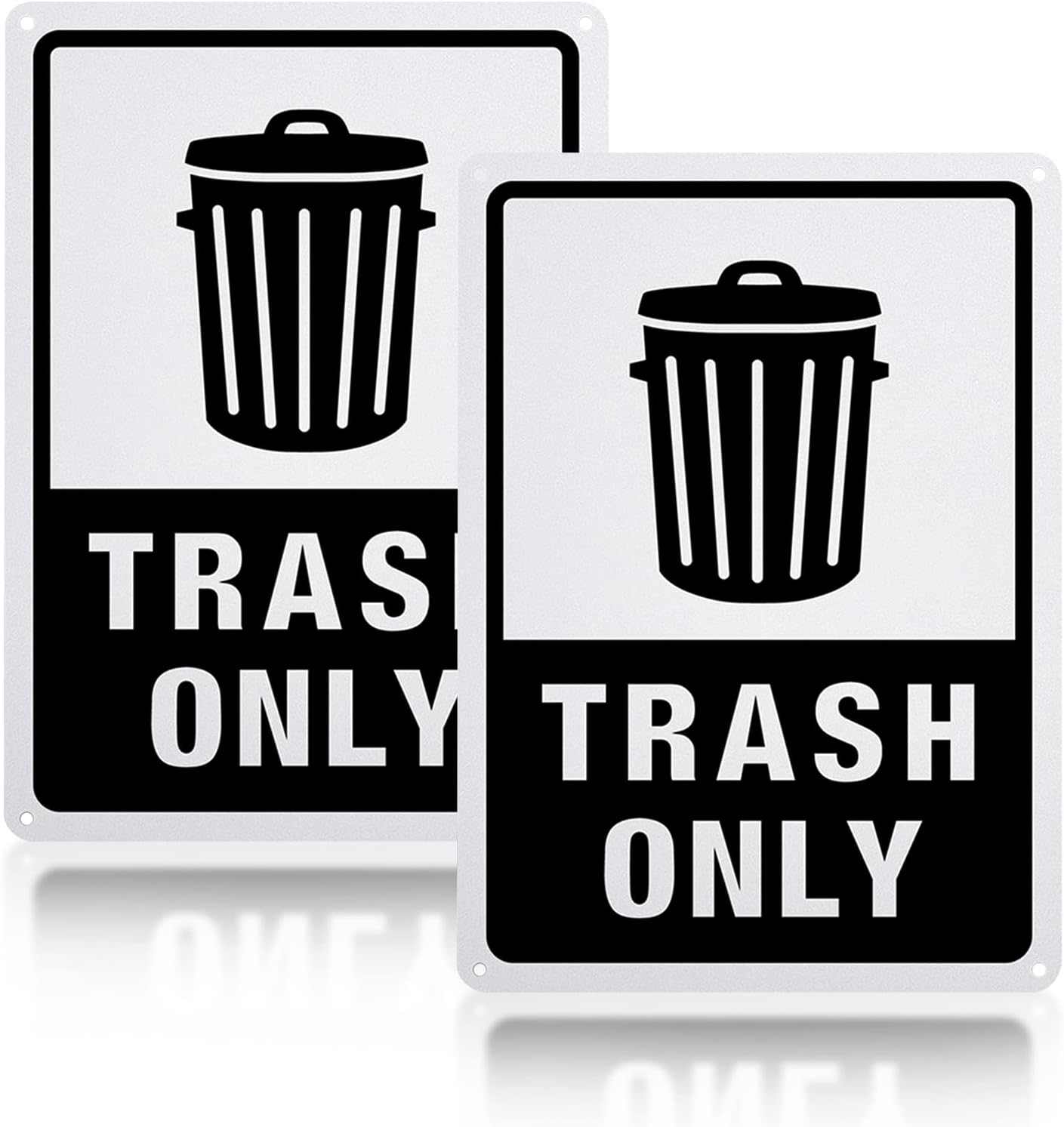 GLOBLELAND 2 Pack Trash Only Sign, 10x7 inches 40 Mil Aluminum Trash Signs Decorative for Indoor or Outdoor, UV Protected Reflective and Waterproof, Black