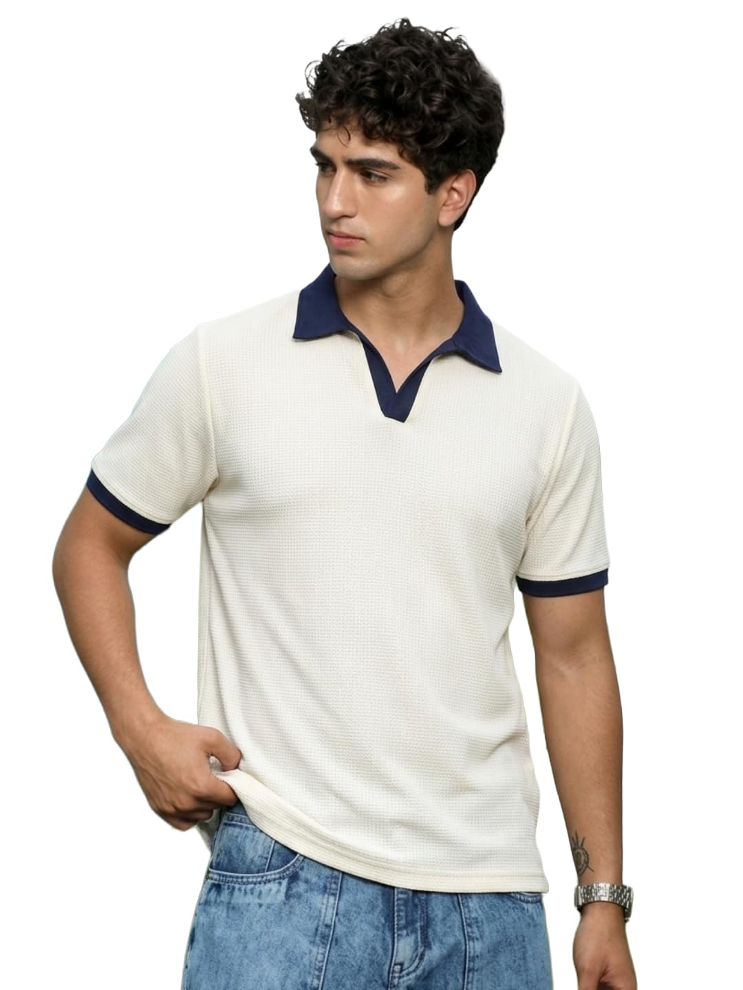 rigo Men’s Cotton Waffle Polo T-Shirt | Textured Design Polo Neck T-Shirt for Man | Regular Fit Half Sleeve Tshirt-picture-40