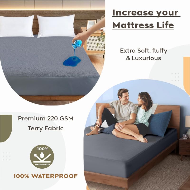 Image of Ayka 100% Waterproof Cotton Terry Mattress Protector Queen Size Breathable Hypoallergenic Noiseless Ultra Soft Fitted Bed Protector 75x60 inch Mattress /Bed Cover (Queen 75*60 inch | 6.25x5 ft, Grey)