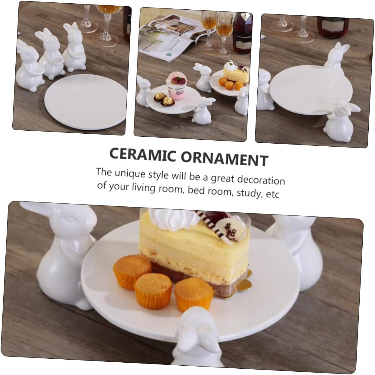 PRETYZOOM 1Pc Creative Ceramic Bunny Design Cake Storage Tray Decorative Rabbit Plate for Home Ornament for Easter Decor and Storage
