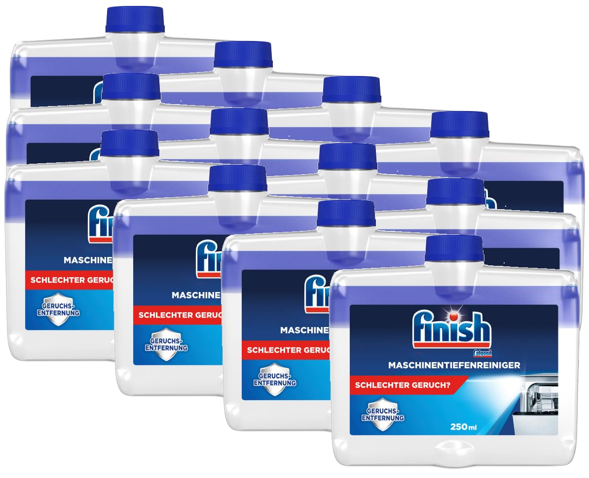 Finish Maschinentiefenreiniger – Flüssiger Maschinenreiniger gegen Kalk und Fett für eine saubere Spülmaschine – 12 x 250 ml Maschinenpfleger