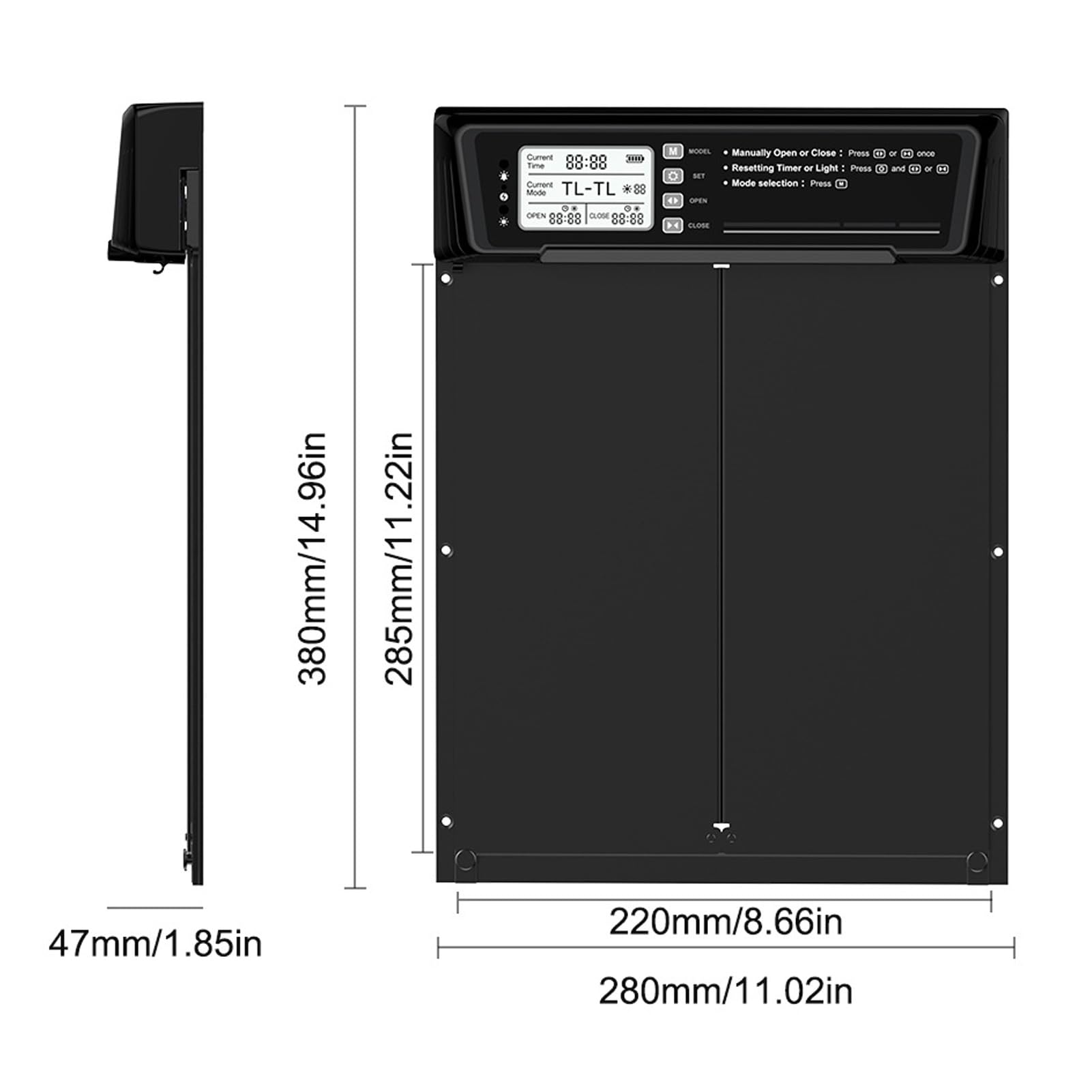 Puerta Automática para Gallinero, Aluminio con Energía Solar con Sensor de Luz, Temporizador, Control Remoto, Mecanismo Antipellizco, Alarma de Anomalía para la Seguridad de