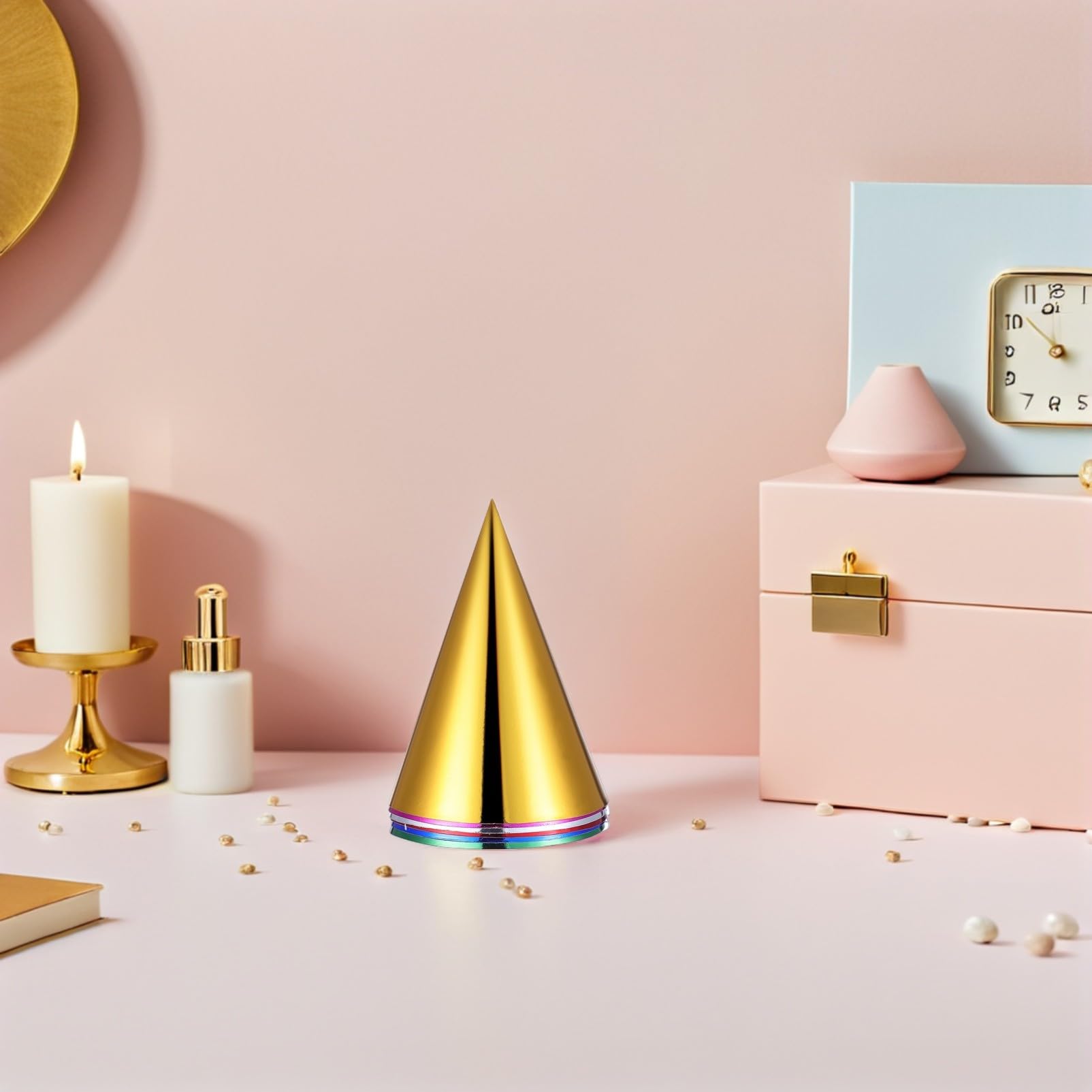 Beaupretty 60pièces Chapeaux Anniversaire Coniques pour Garçon Fille Coiffes Métallisées Brillantes Chapeaux de Fête Papier à Monter Soi-même