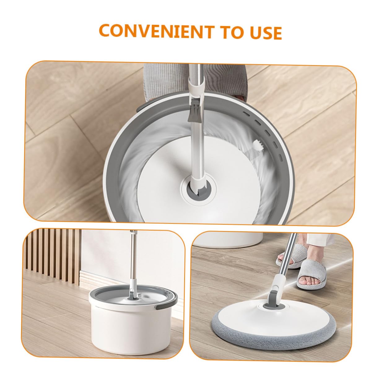 Vadrouille Rotative Domestique avec Manche Détachable Balai Microfibre Absorbant et Résistant Seau Essoreur Intégré pour Nettoyage des Sols