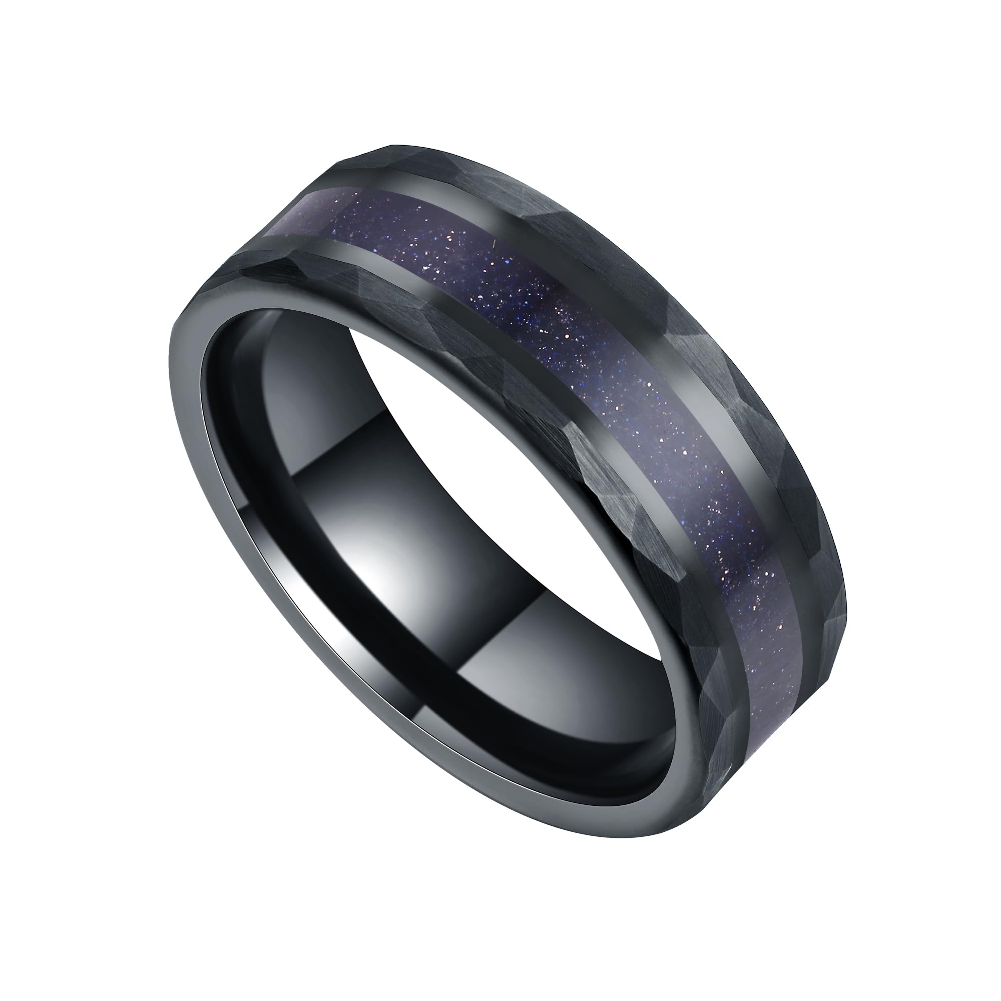 IRROYA Ruby 8mm Black Gold or Rose Gold Plated Tungsten Wedding Bands Ring with Morganite/Sandstone/Moss Agate/Opal/Wood Option - Unique Gothic Daily Wear Promise Rings for Him and Her Size 7-14