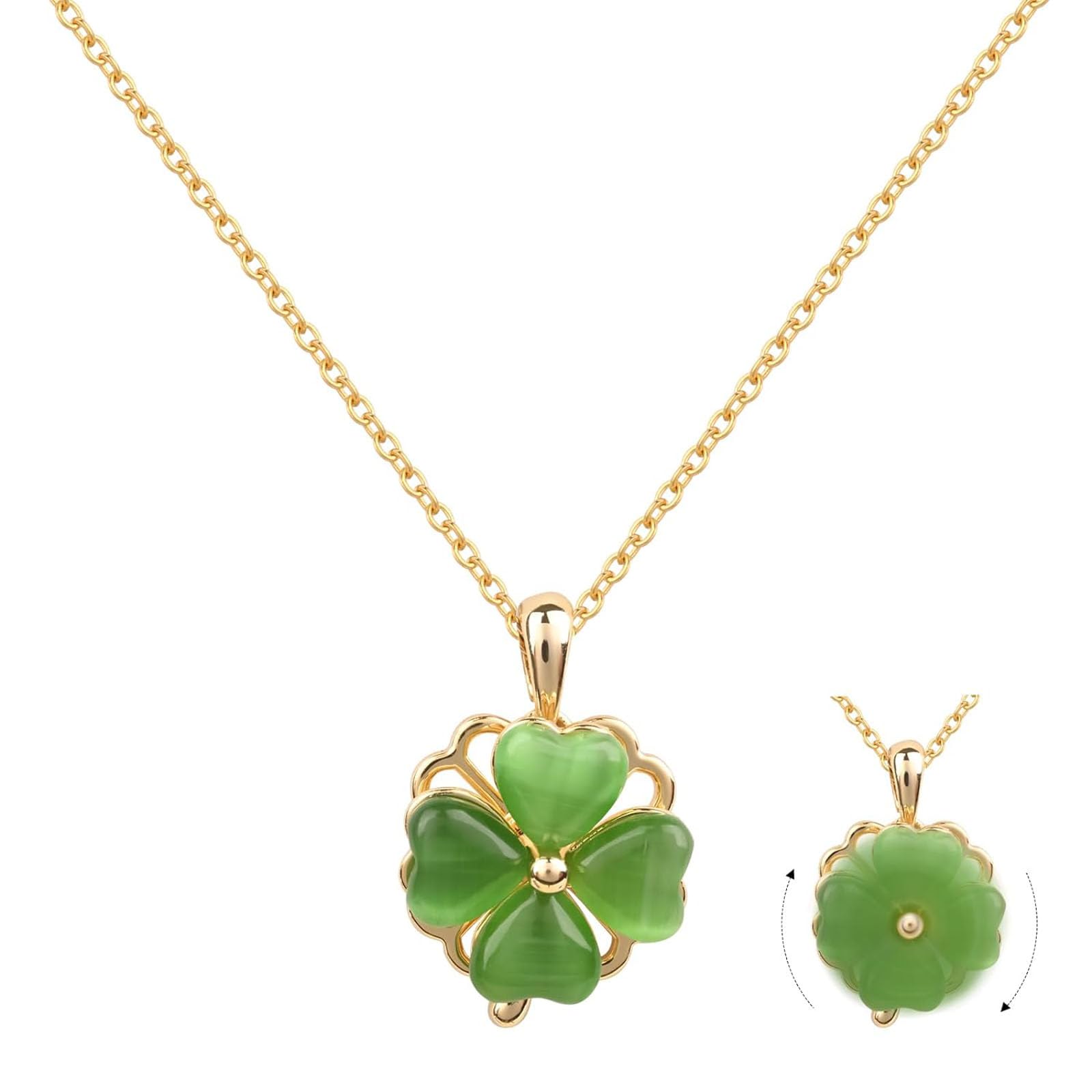 Rayyan Four Leaf Clover Necklace for Women Gold Necklace Rotatable Lucky Clover Necklace Pendant Necklace Jade Necklaces with Box for Women