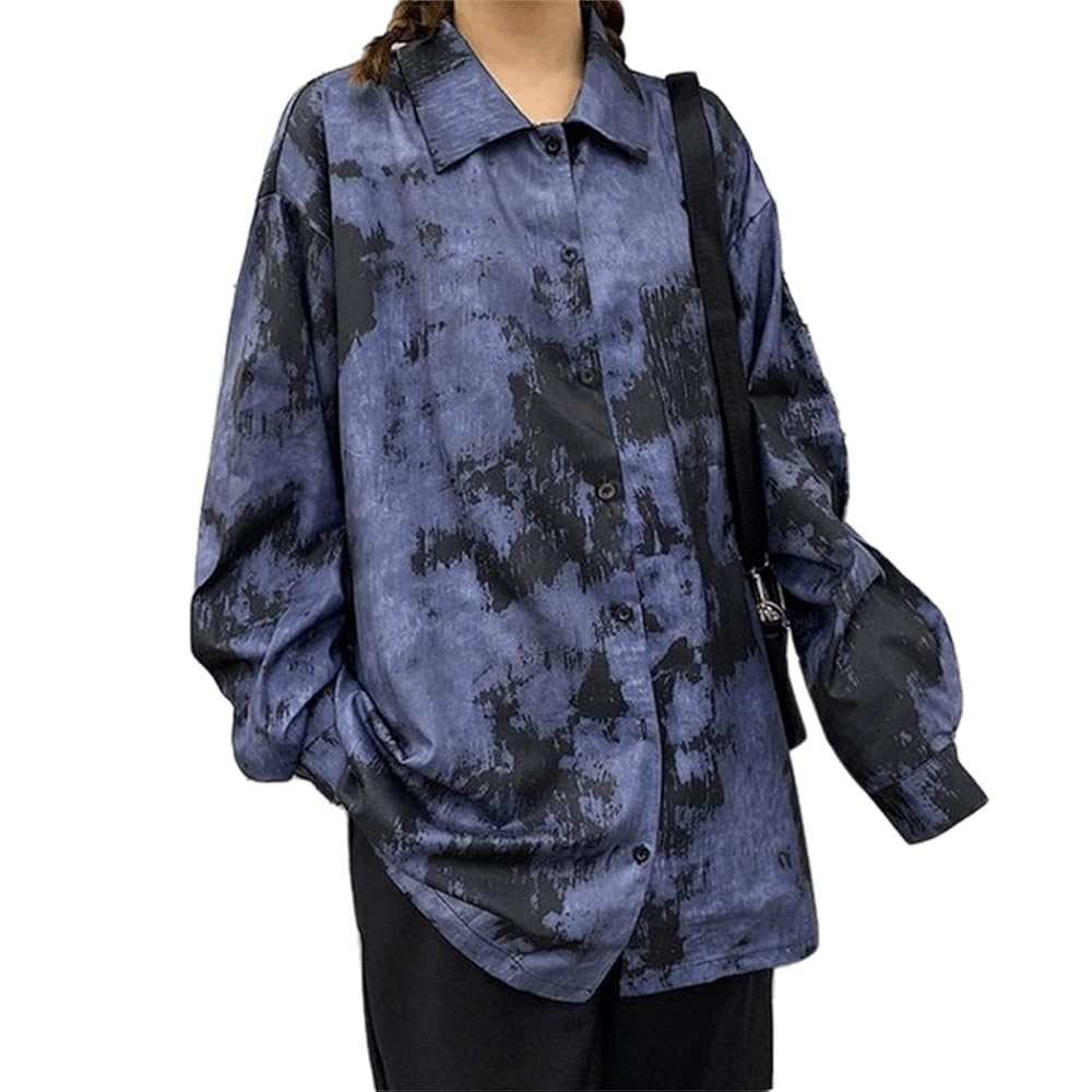 Women Y2K Tie Dye Button Up Shirts Dark Academia Emo Alt