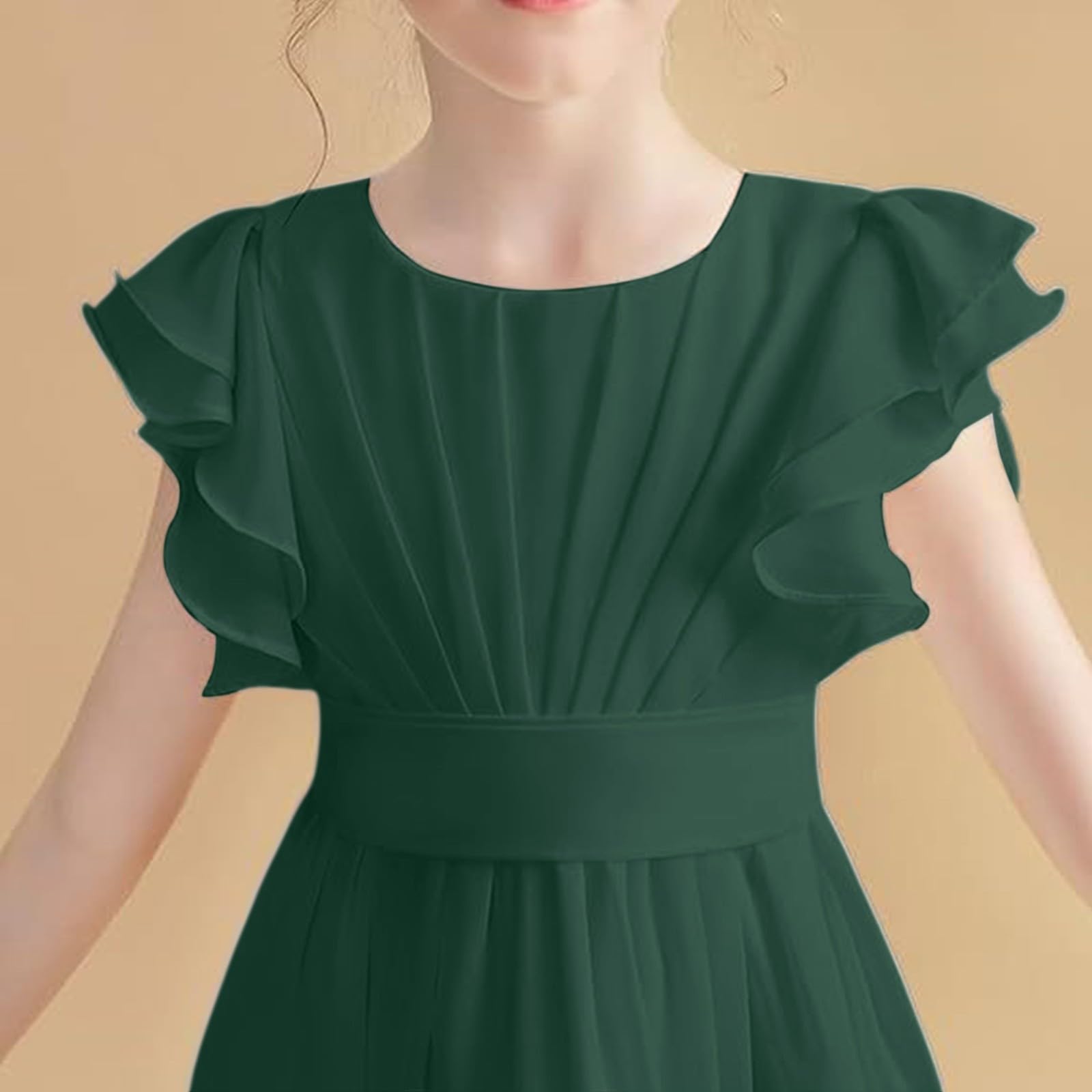 Abiti da ragazza di fiore Junior Abito da damigella d'onore Ragazze Abito da ballo Prom Bambini Flowy Manica a volant A-Line Pieghe Abiti da principessa Festa di compleanno Abiti da sposa