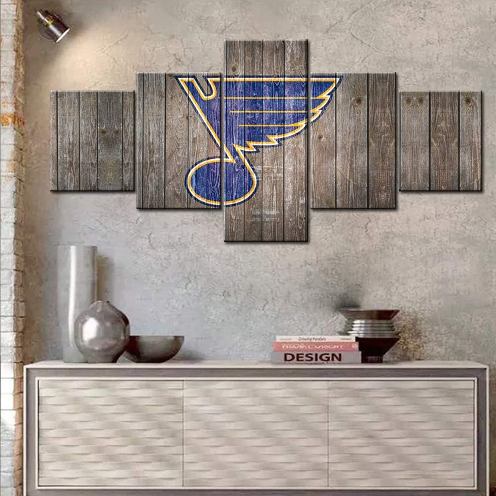 Onе-Dау Sаlе: Uр tо 50% оƒƒ St. Louis Blues Wall Picture National Hockey League Team Logo Art Paintings 5 Piece Canvas Ice Hockey Artwork Living Room Prints Poster Home Decoration Wooden Framed Ready to Hang(50Wx24H inches)