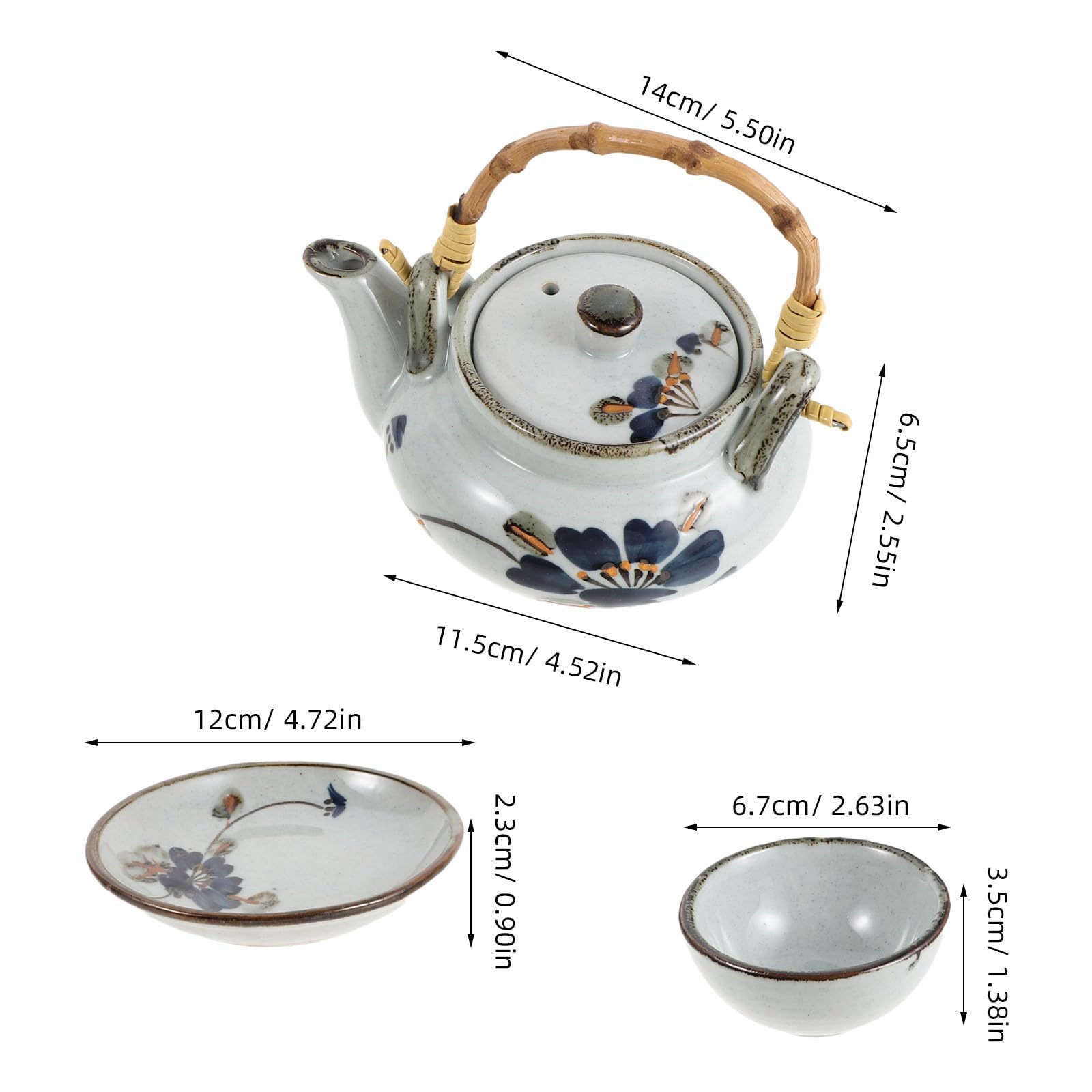 Tetera de Cerámica Japonesa de 300ml con Tapa y Asa de Madera, Resistente al Calor, Estilo Vintage para Cocina Asiática y Servicio en Restaurante