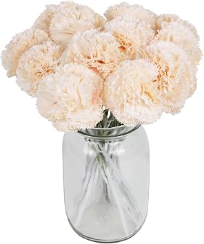 IPOPU Carnations Artificial Flowers,16PCS Champagne Faux Flowers Silk Carnations for Wedding Bouquets Home Table Decor Champagne
