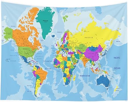 CAPSCEOLL Wall Map Tapestry Kids Blue Map Tapestry 0X60 Inches
