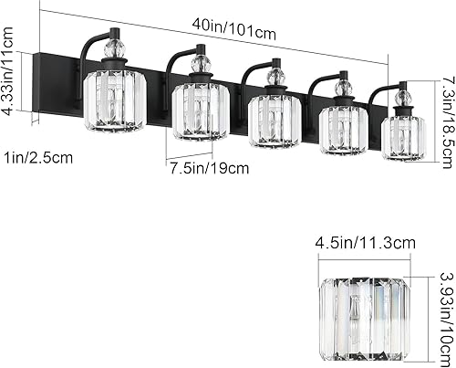 Miniatura 83 de Ralbay - Luces de baño de cristal negro 3 luces, accesorios de iluminación de tocador de baño de cristal, modernas luces de pared de baño de espejo