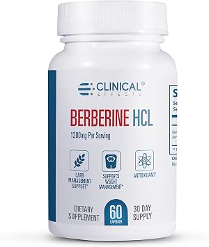 Clinical Effects Berberine HCL - Pure Berberine 1200mg - Liver Support - Vegan Supplement - 60 Veggie Capsules - Made in the USA