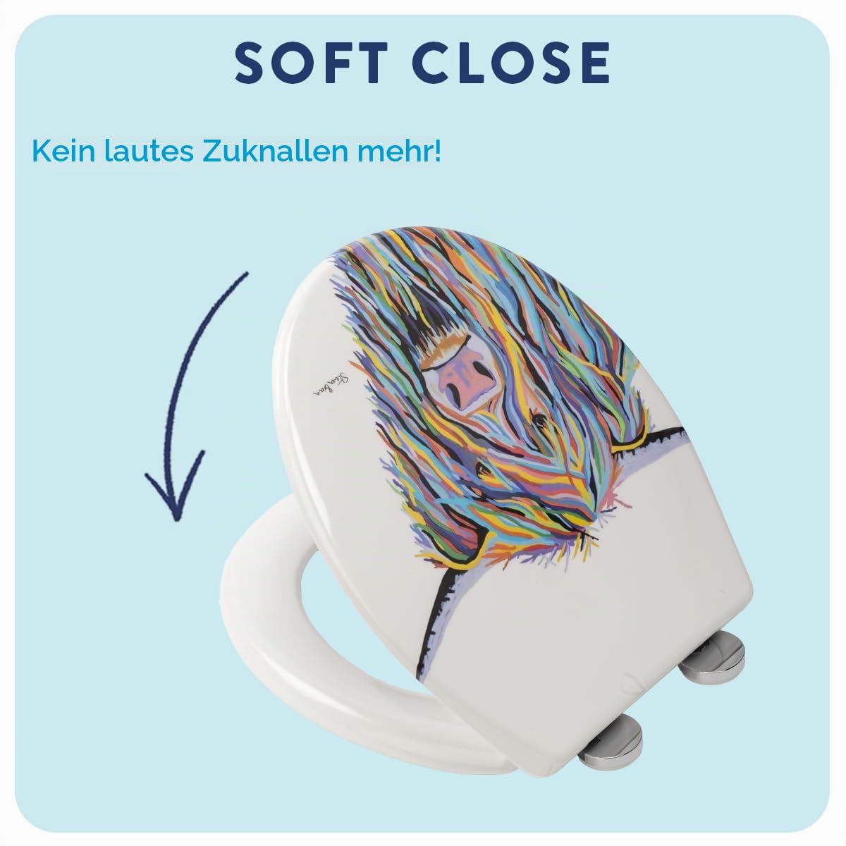 Croydex Steven Brown Toilettendeckel mit Absenkautomatik - Flexi-Fix Einfache Montage - Quick-Release zur einfachen Reinigung - antibakterieller WC Sitz - Urea-Duroplast (Hochlandrinder - Angus McCoo)