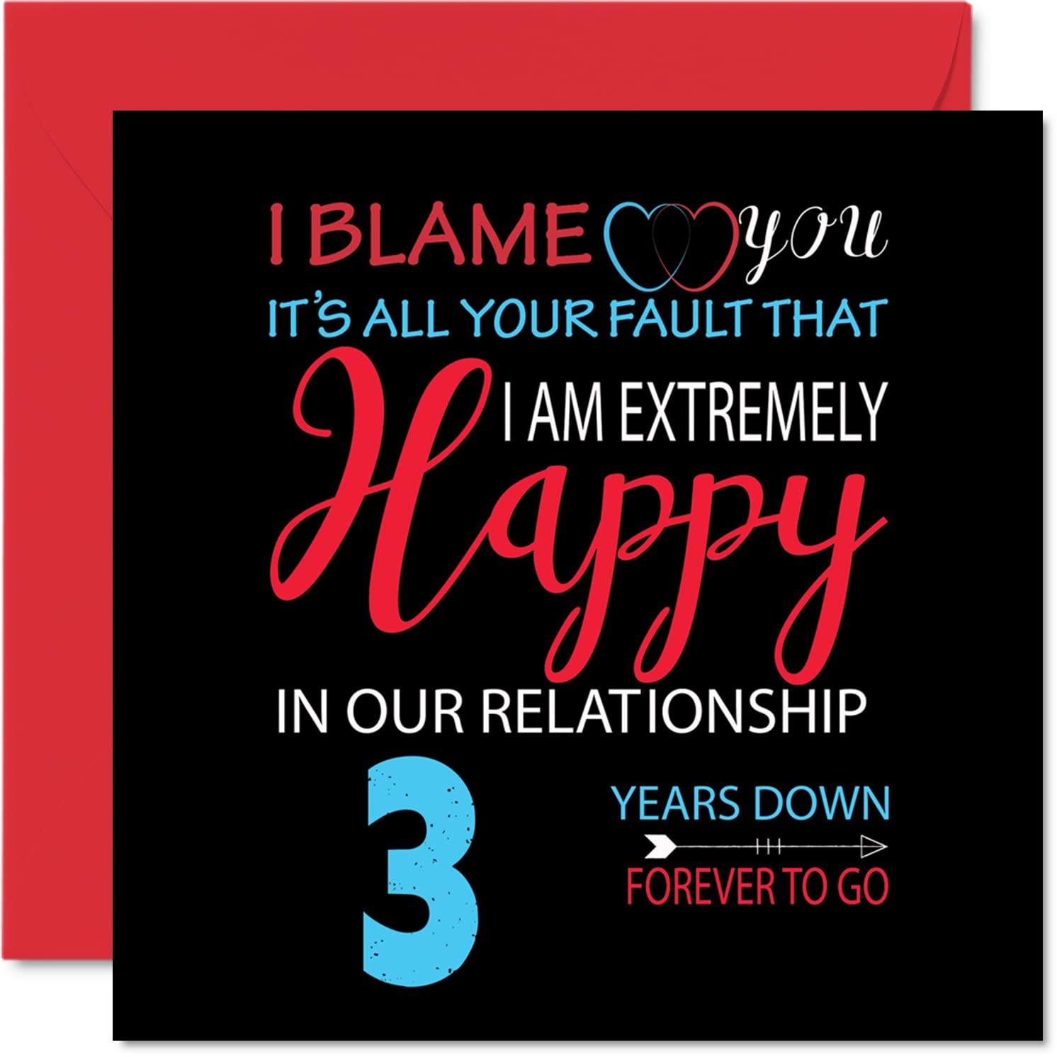 Funny Leather Anniversary Card for Husband Wife - Your Fault I'm Extremely Happy - Happy 3rd Wedding Anniversary Card for Partner, 145mm Greeting Cards Anniversaries