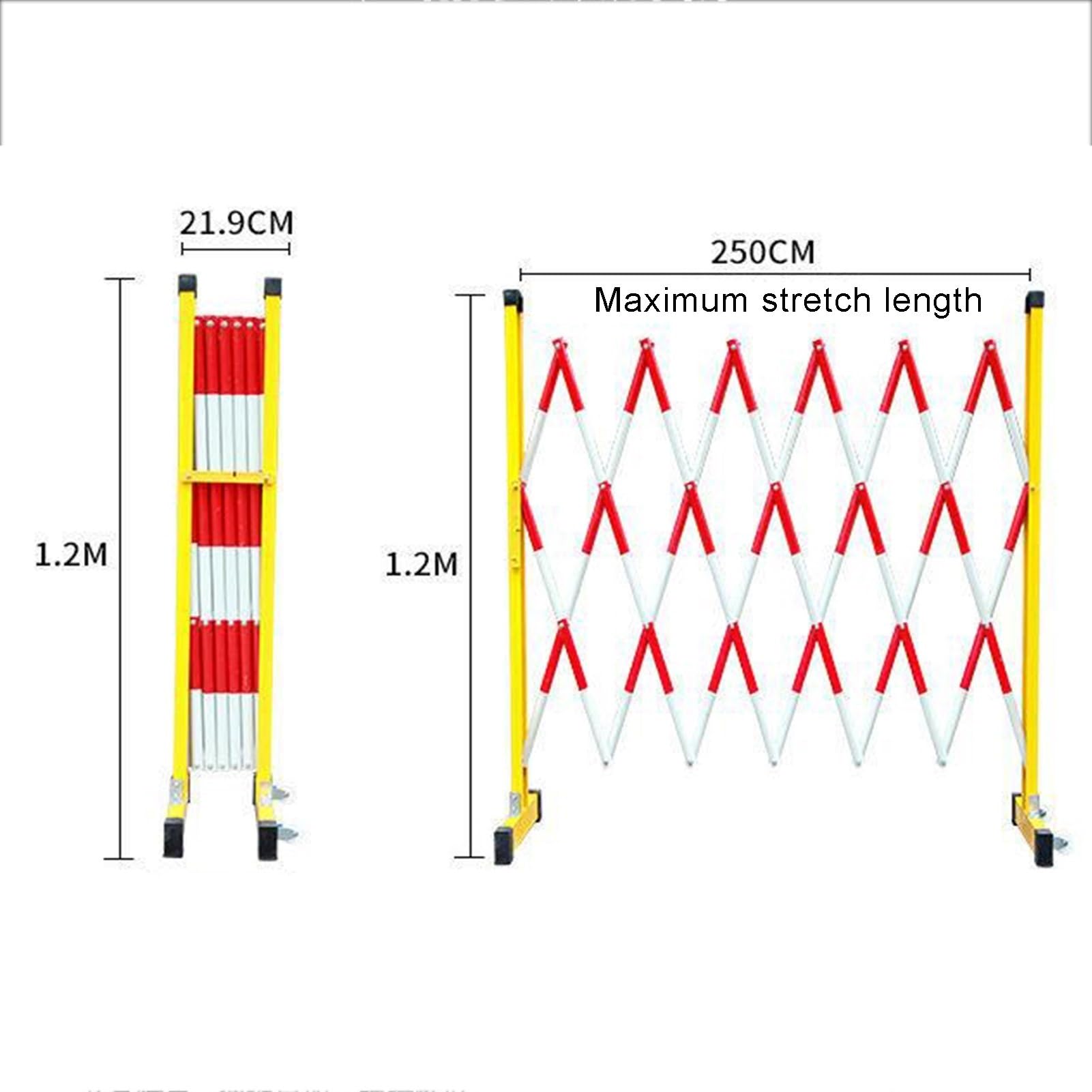 Einziehbare Verkehrsschranke - Tragbares, faltbares Scherentor, geeignet für den Außenbereich, platzsparend, gelb, erhältlich in den Längen 5 m und 4 m, ideal für Baustellen und Baustellen.