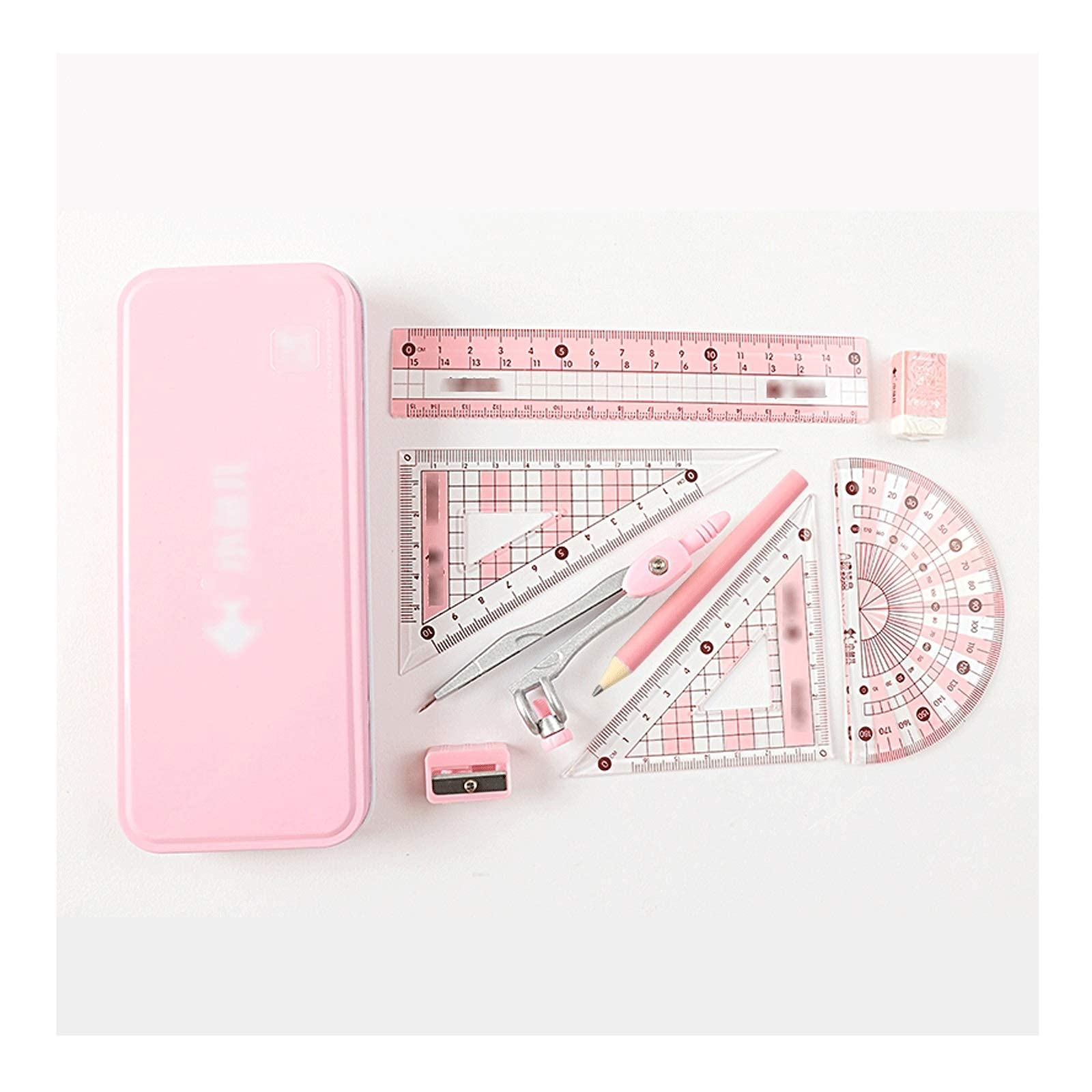 Mathe-Zirkel, Geometrie-Set für Schüler, Mathe-Zirkel, Teiler, Geodreiecke, Lineal, Zirkel und Winkelmesser, 8-teiliges Geometrie-Set(Pink)